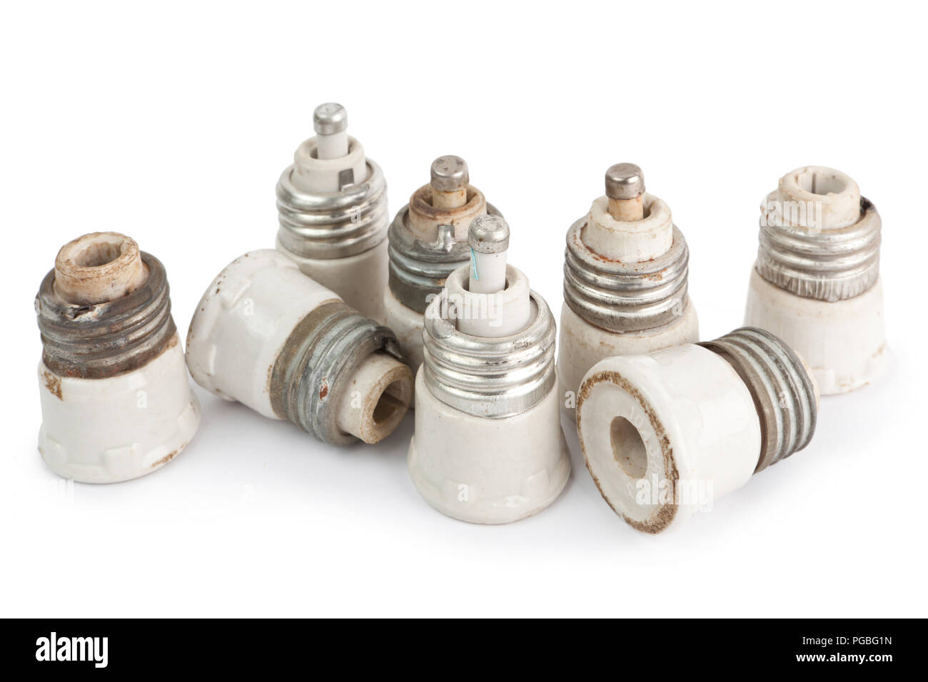 Old fuses isolated on a white background Stock Photo