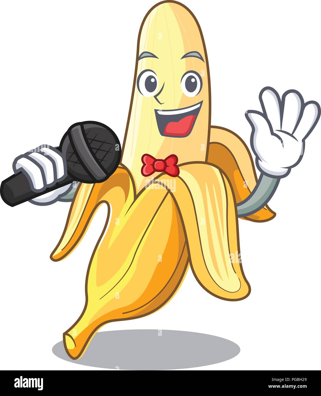 Singing fresh banana fruit mascot cartoon style vector illustration