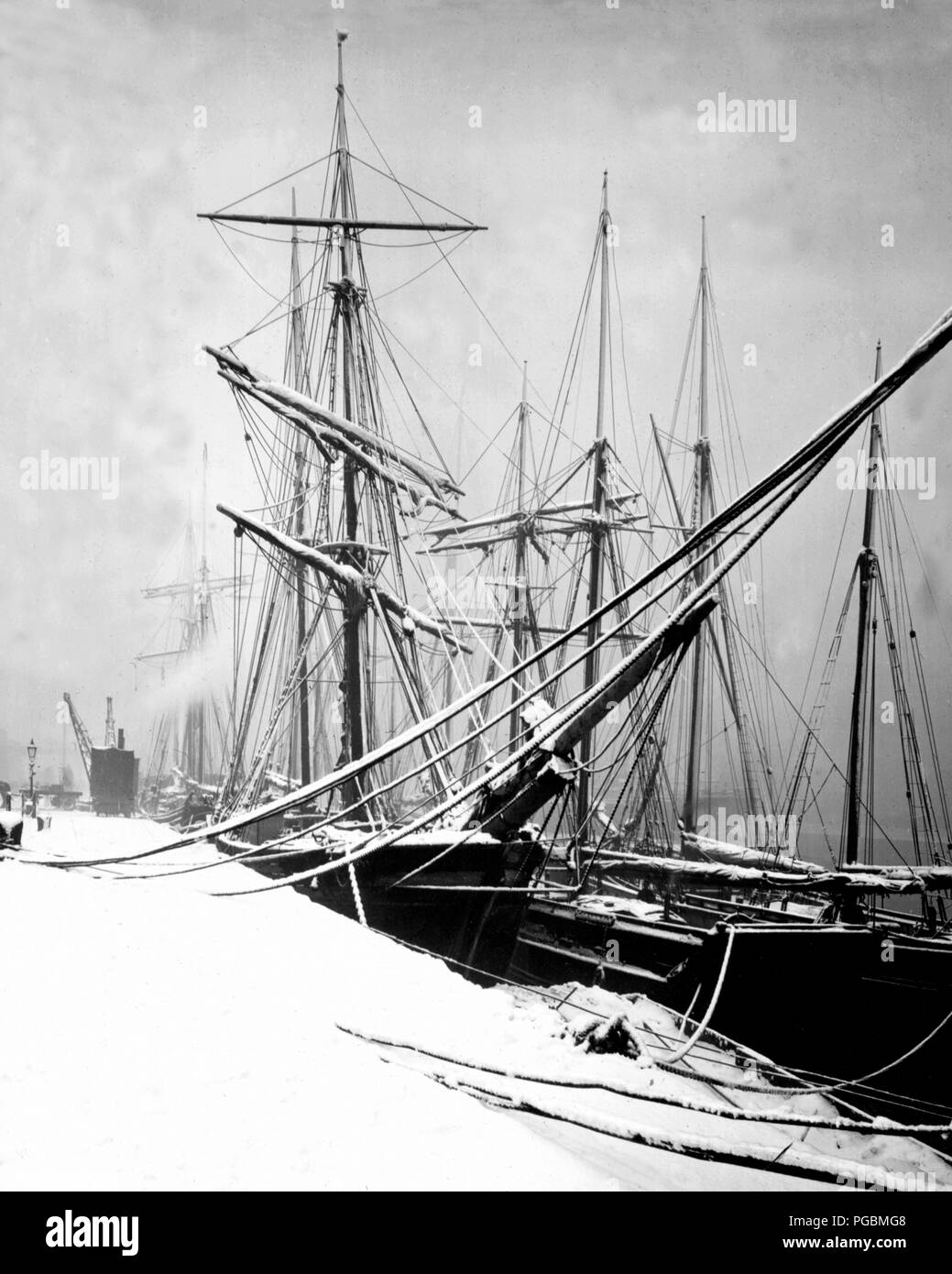 Sailing ship in Winter, Glasgow Docks, Victorian period Stock Photo Alamy
