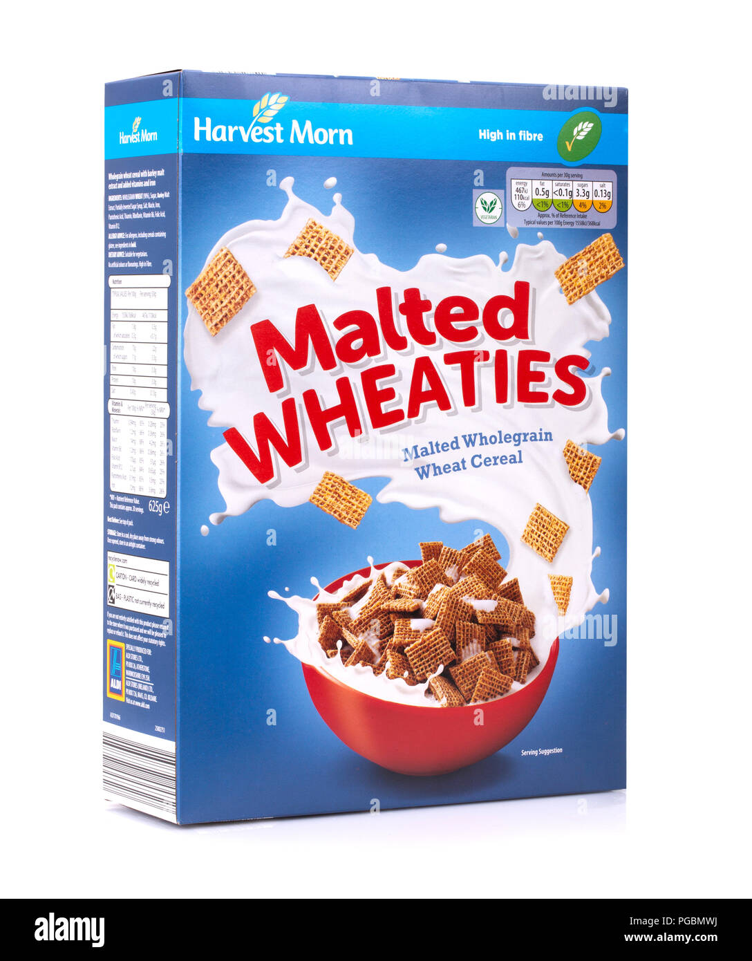 SWINDON, UK - AUGUST 18, 2018: Packet of Aldi Malted Wheaties on a White Background Stock Photo