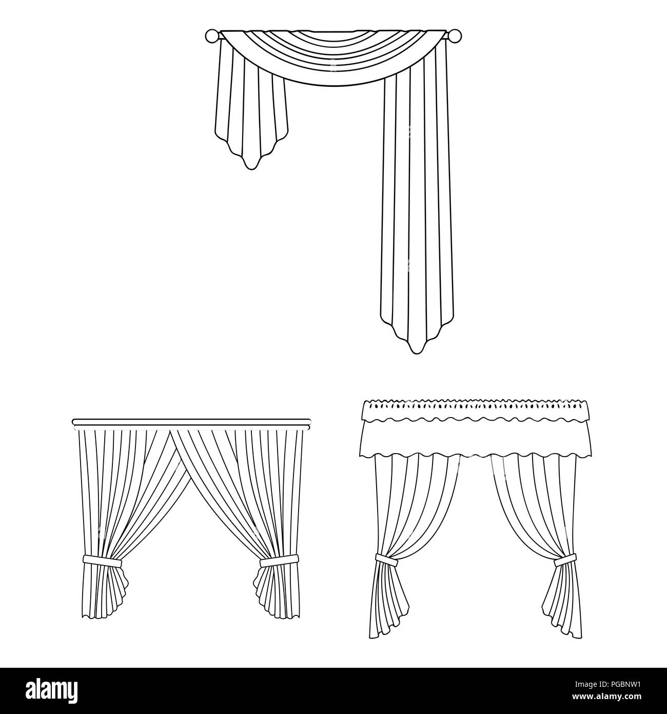 Different kinds of curtains outline icons in set collection for design. Curtains and lambrequins