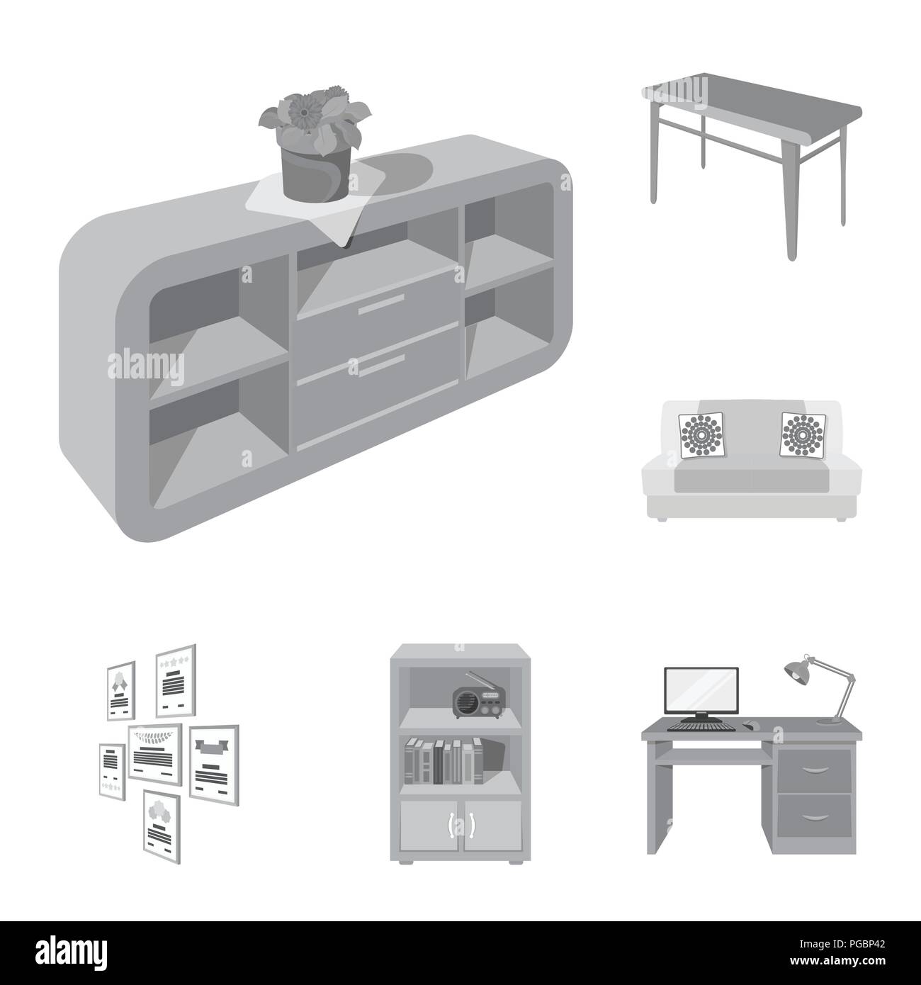 Furniture and interior monochrome icons in set collection for design ...