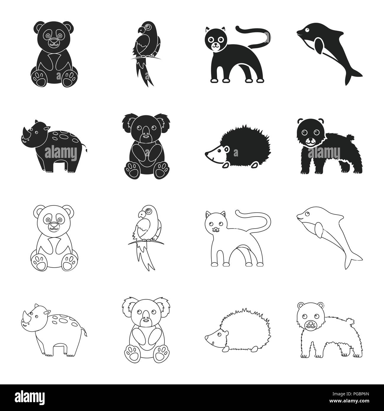 Rhino, koala, panther, hedgehog.Animal set collection icons in black ...