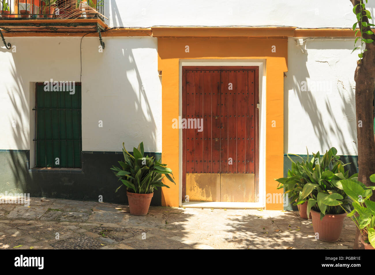 facade of a traditional Andalusian house in Seville Stock Photo