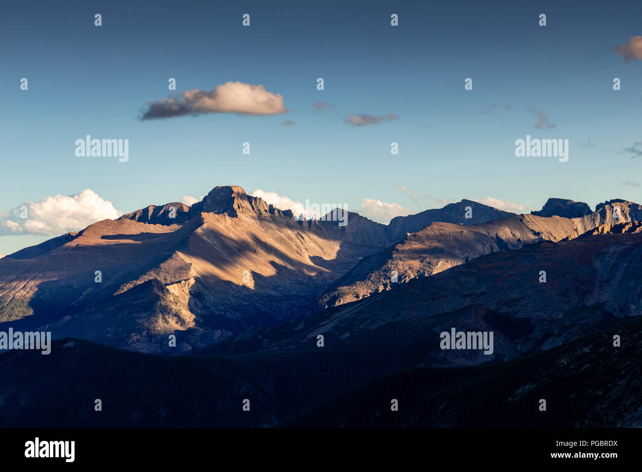 View over the Rocky Mountains from the Trail Ridge Road in the Rocky Mountain National Park, Colorado, USA Stock Photo