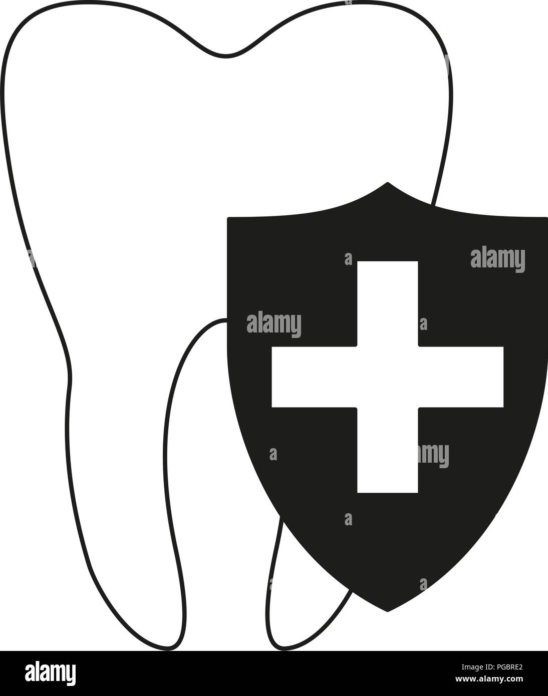 Black and white shield protecting tooth silhouette Stock Vector Image ...