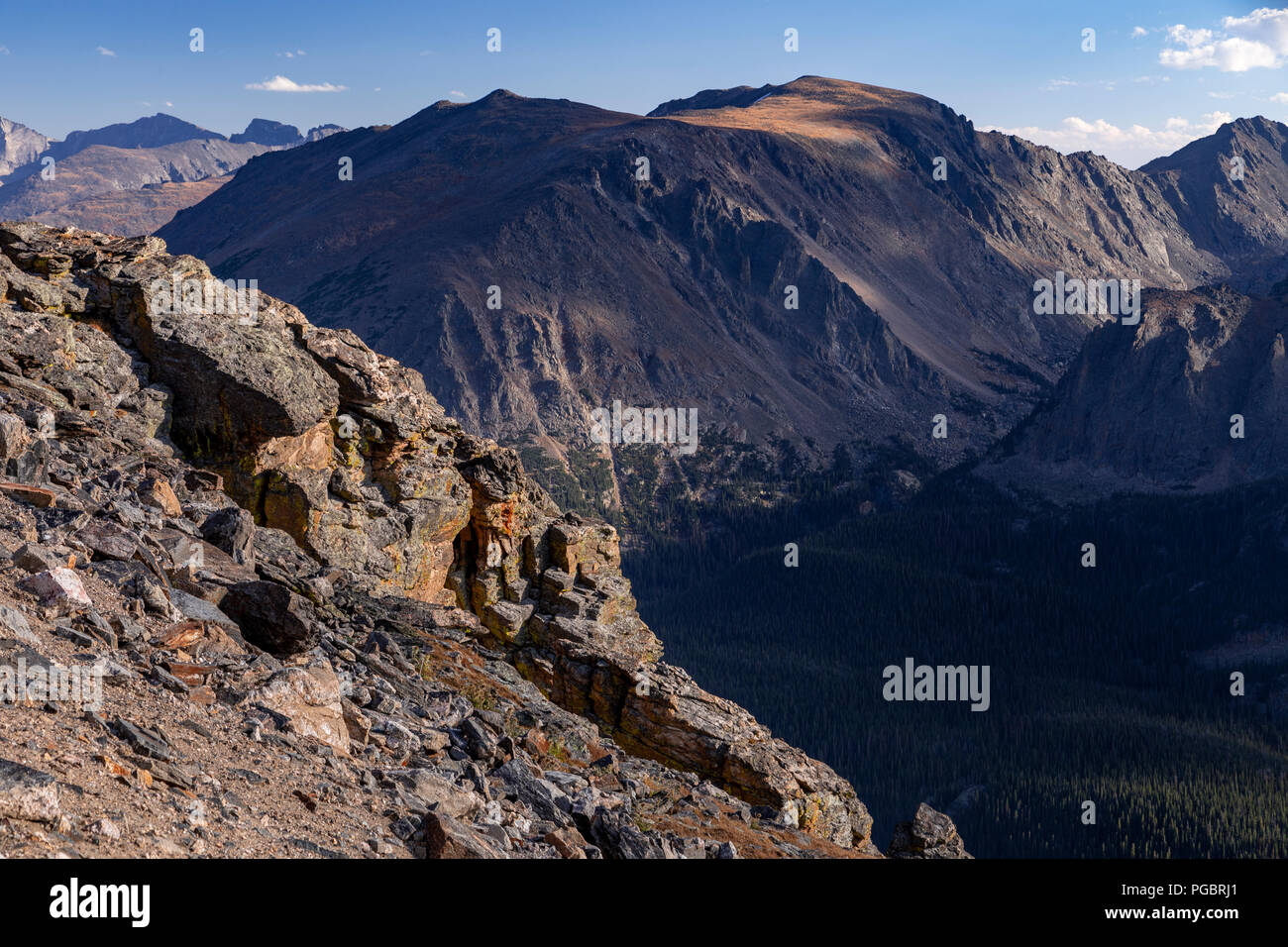 View over the Rocky Mountains from the Trail Ridge Road in the Rocky Mountain National Park, Colorado, USA Stock Photo