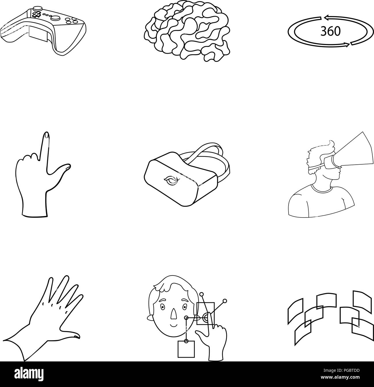 Virtual reality set icons in outline design. Big collection of virtual ...