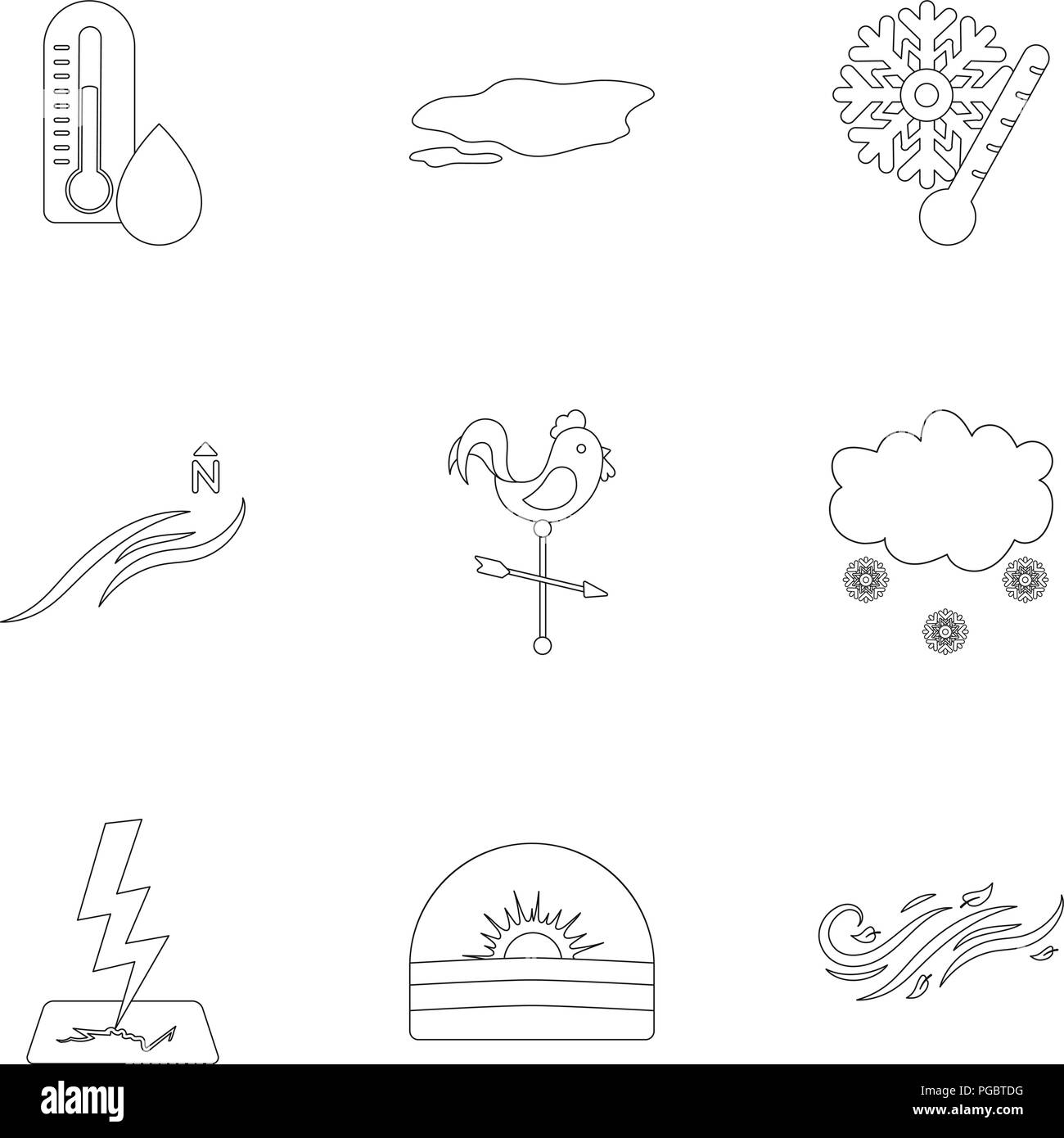 Weather set icons in outline style. Big collection of weather vector ...