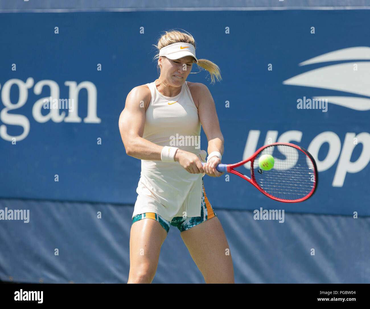 Euginie Bouchard of Canada returns ball during qualifying day 4 against Jamie Loeb of USA at US Open Tennis championship at USTA Billie Jean King National Tennis Center (Photo by Lev Radin/Pacific Press) Stock Photo