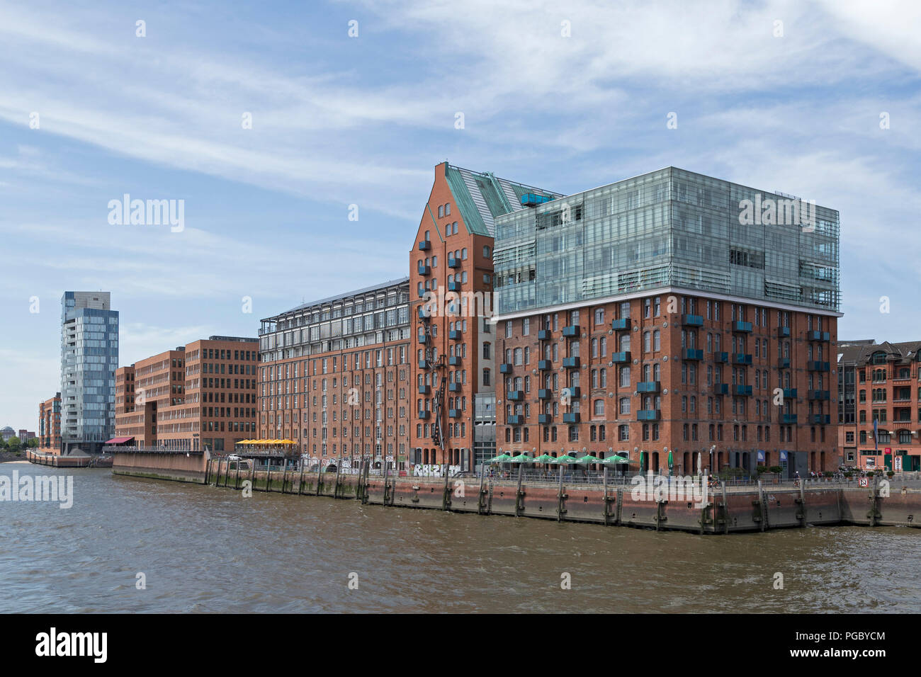 office buildings at the waterfront, River Elbe, Altona, Hamburg, Germany Stock Photo