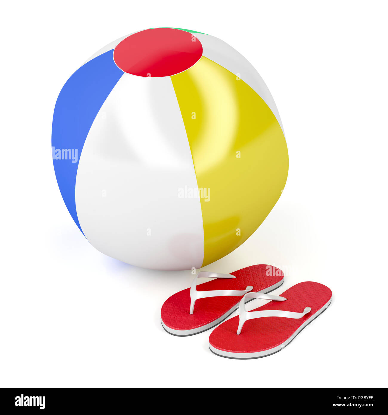Beach ball and flip-flops on white background Stock Photo - Alamy