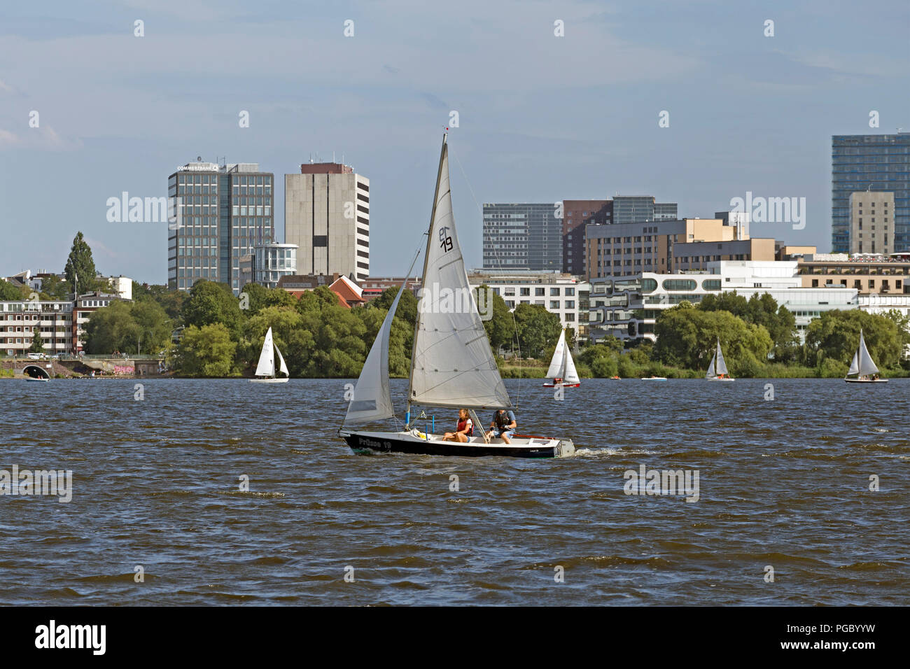 sailing boat, lake Außenalster (Outer Alster), Hamburg, Germany Stock Photo