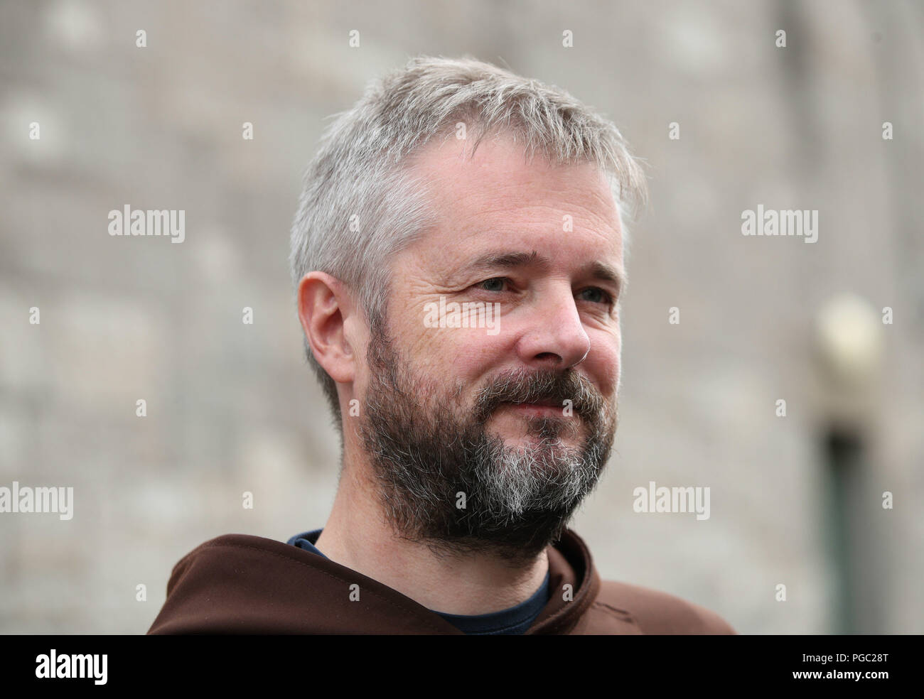 Capuchin Franciscan Father Bryan Shortall speaking to media after meeting Pope Francis at the Capuchin Fathers' Day Centre for homeless, Dublin, as part of his visit to Ireland. Stock Photo