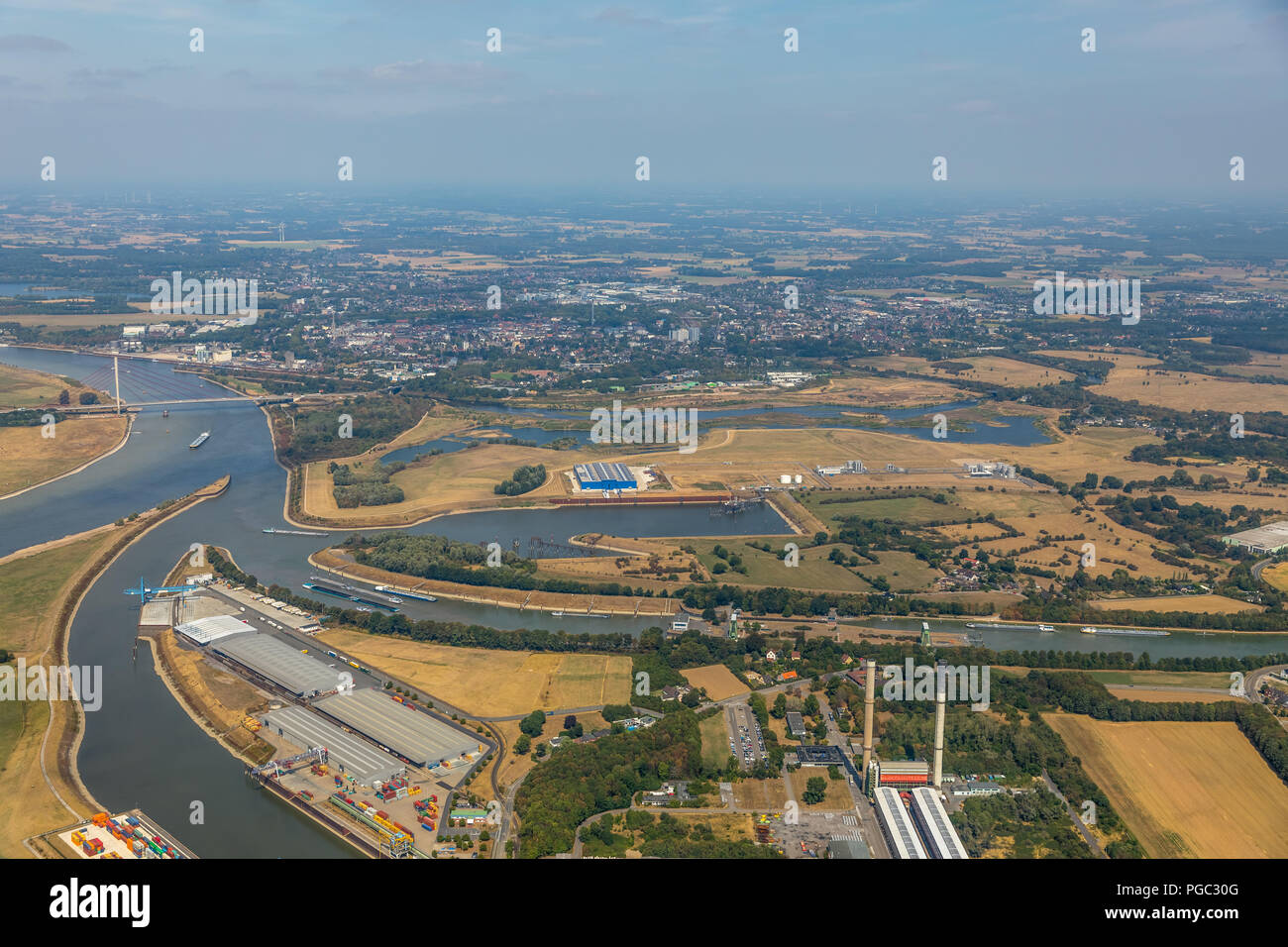 Neue Lippedelta, Lippemündung, River Lippe, Rhine river, Lippeverband, Wesel, Ruhr Area, Nordrhein-Westfalen, Germany, DEU, Europa, aerial photograph, Stock Photo