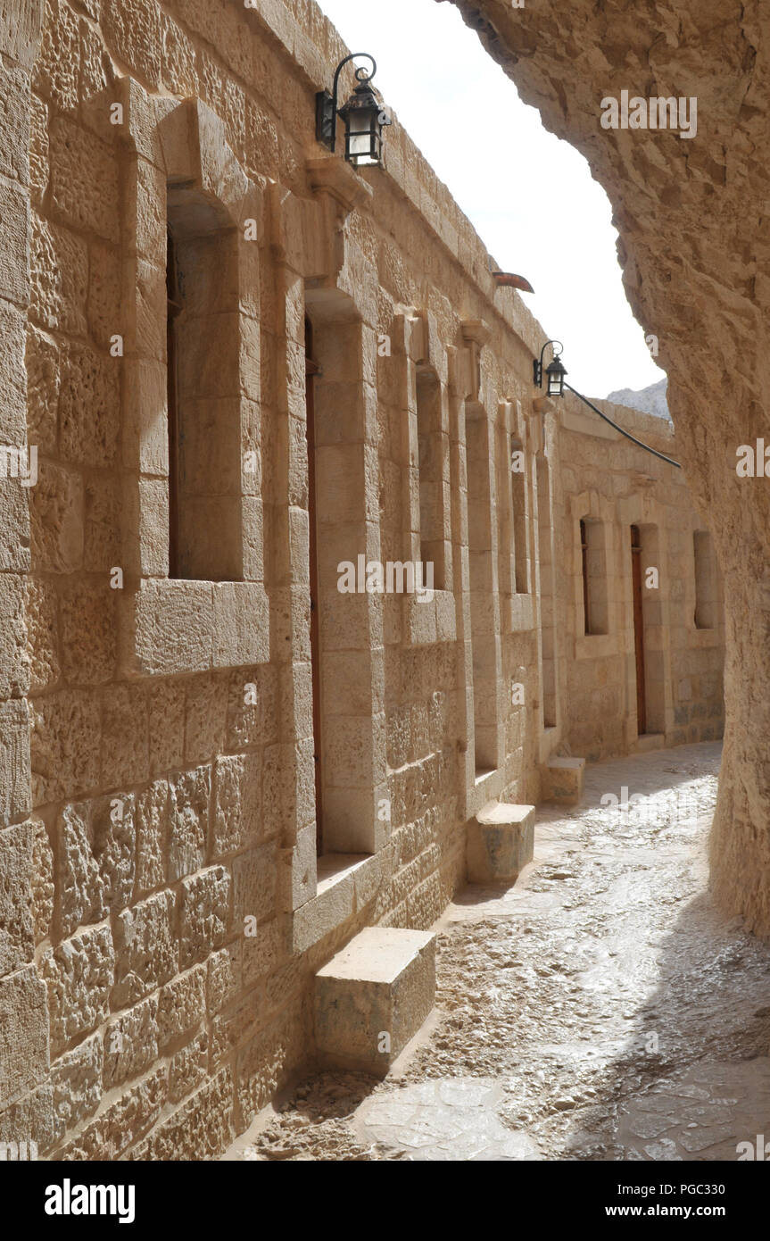 Monastery at mountain of temptation in Jericho, Palestine Stock Photo
