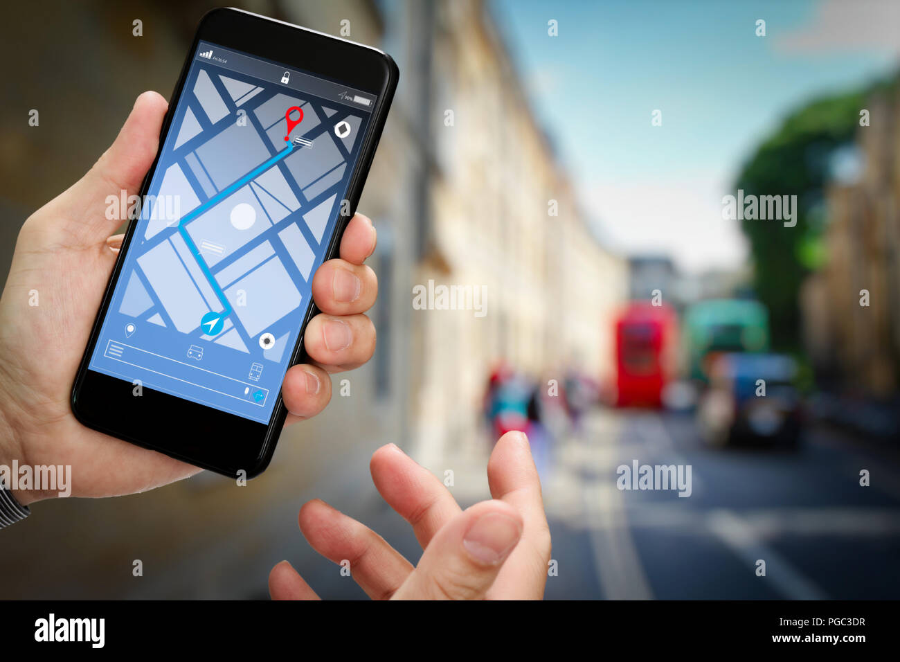 Close up of Tourist using GPS map navigation on smartphone application  screen for direction to destination address in the city with travel and  technol Stock Photo - Alamy