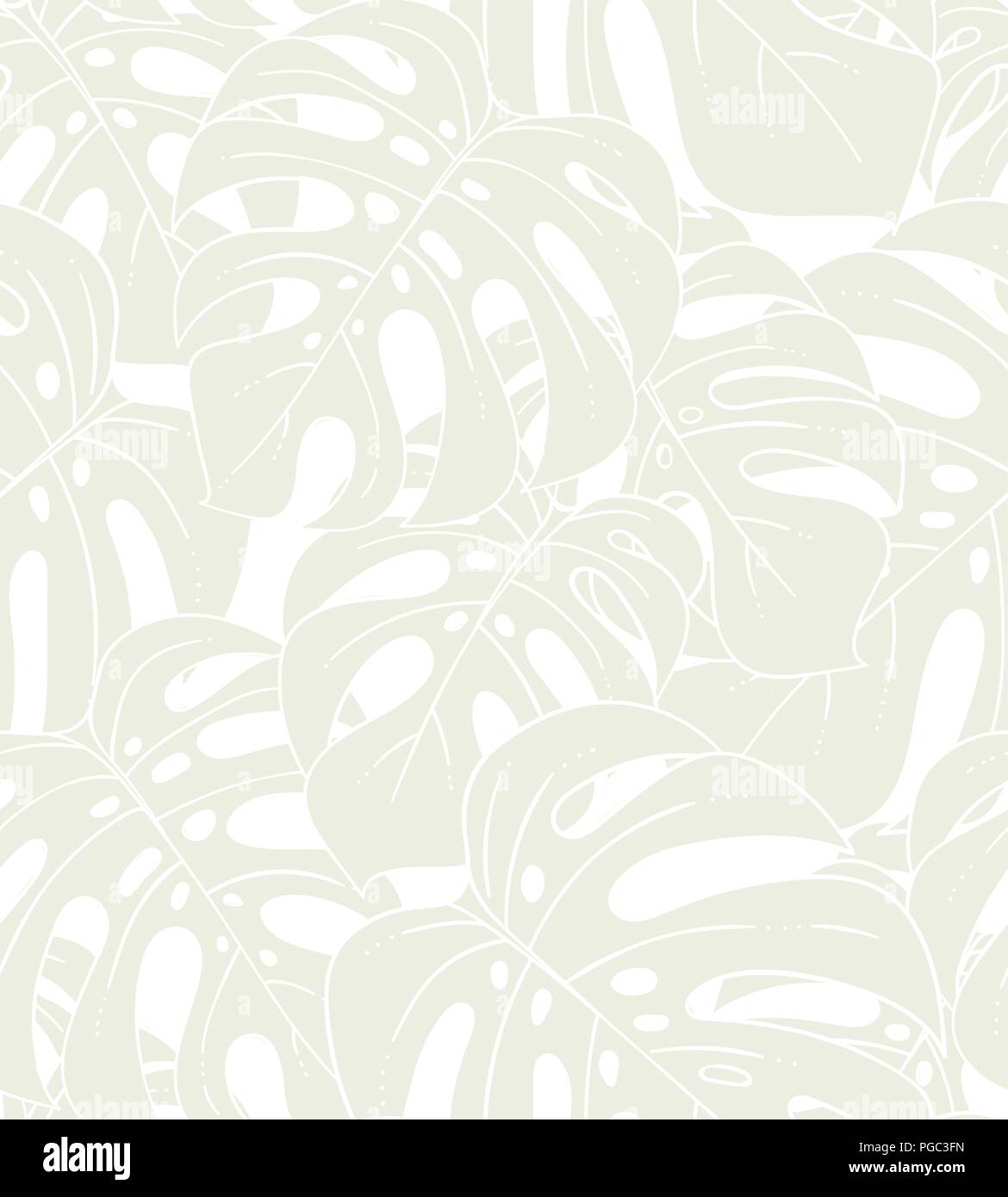 Monstera plant exotic light seamless pattern with botanical leaves and dense foliage vector illustration Stock Vector