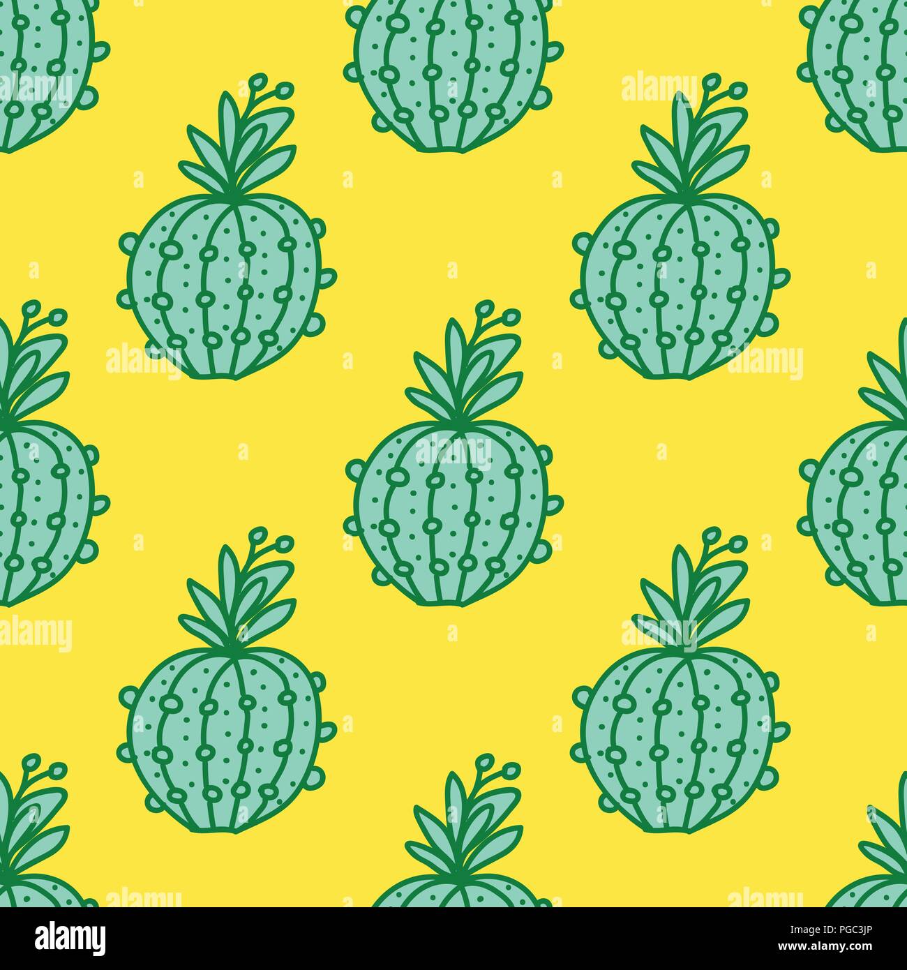 Cute hand-drawn seamless pattern with cactus. Vector illustration ...