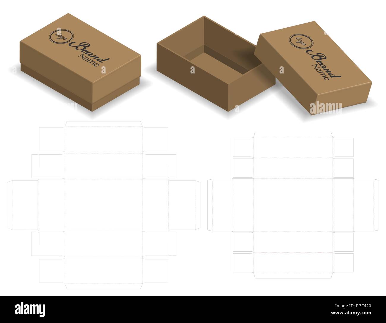 package box die cut with 3d mock up Stock Vector