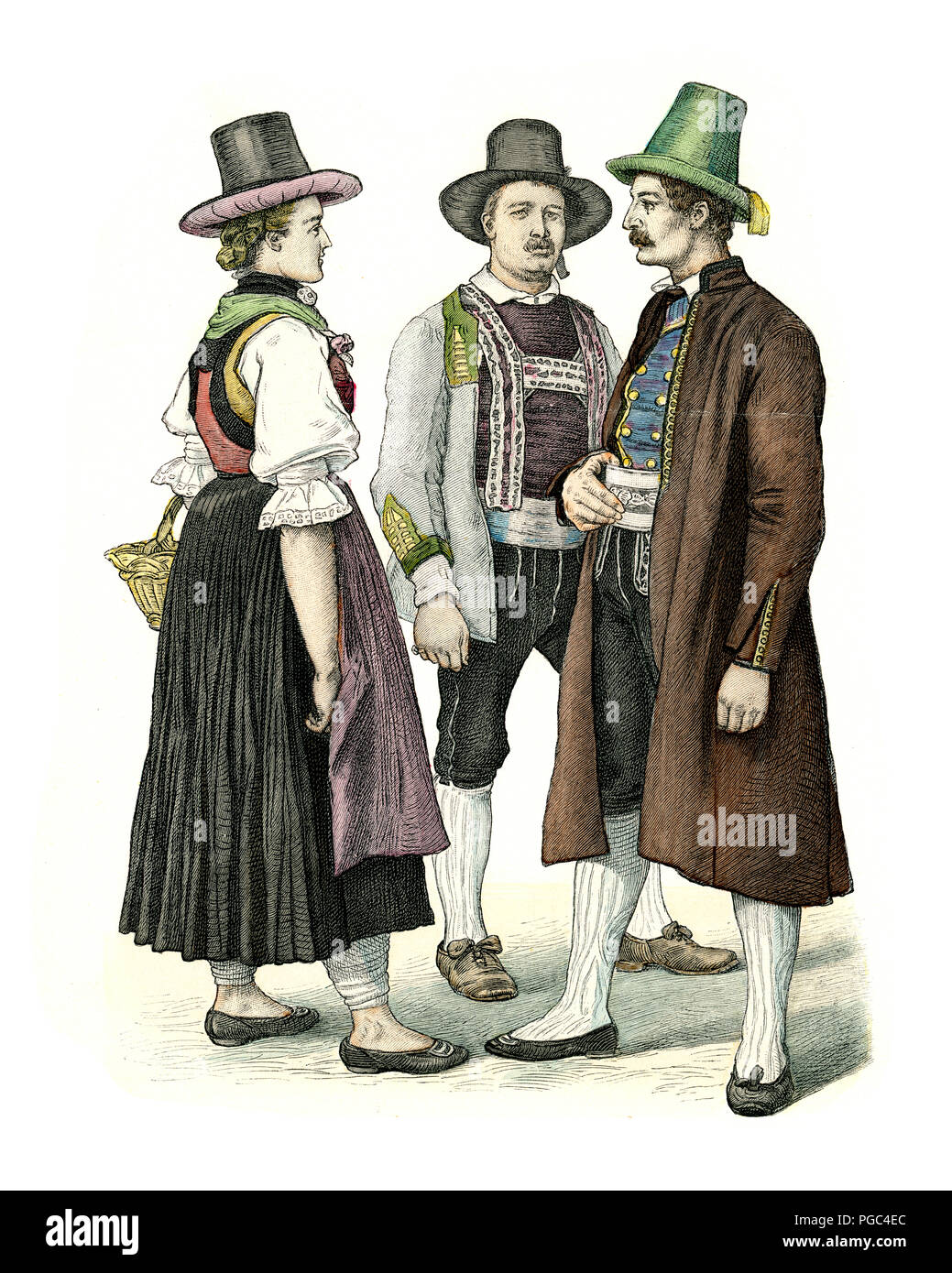 Fashion of Tyrol, Austria, 19th Century, Meran, Grodnertal, Tiffereggental Stock Photo