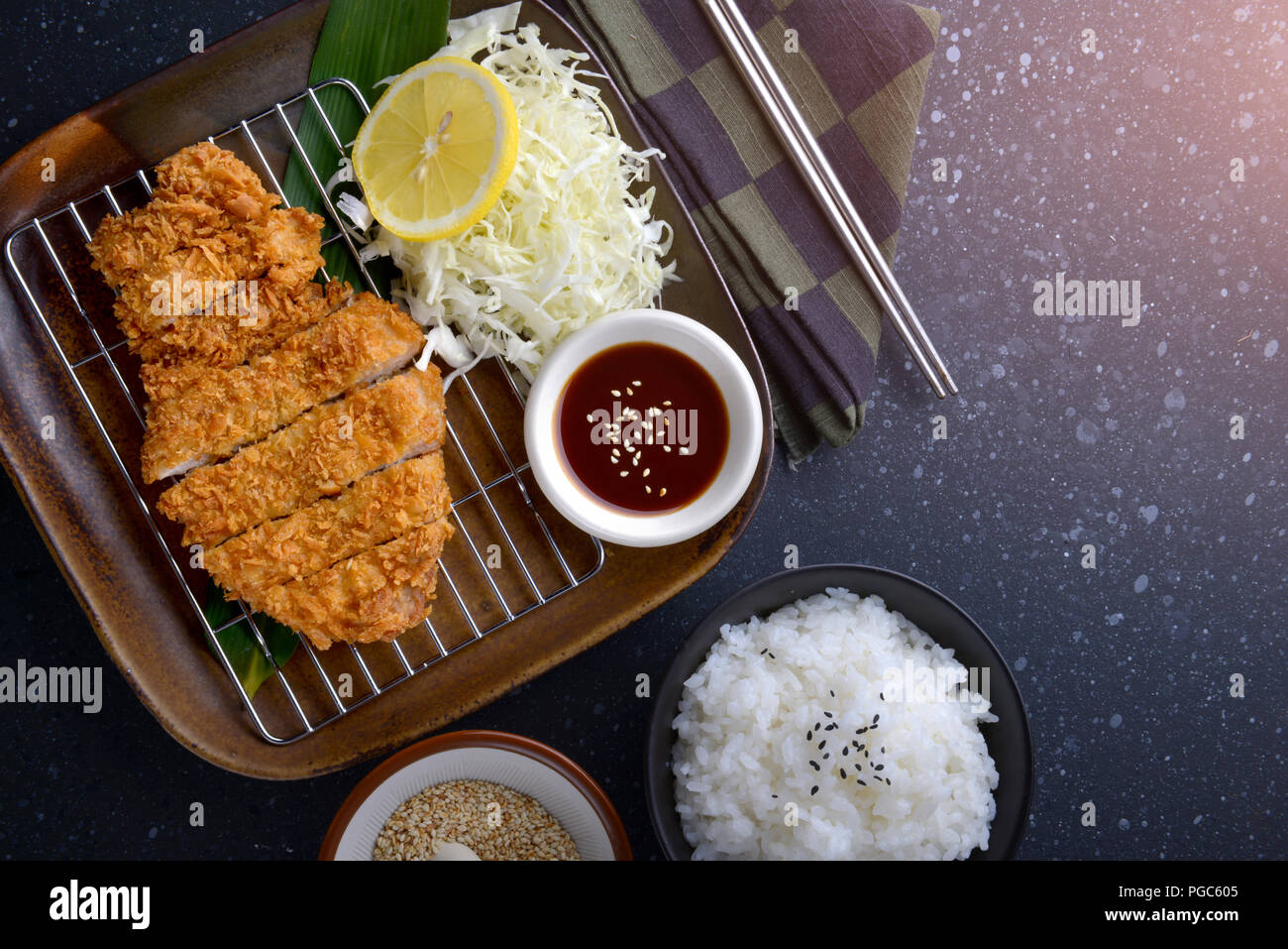 Deep fried pork in Japanese style name tonkatsu set Stock Photo Alamy