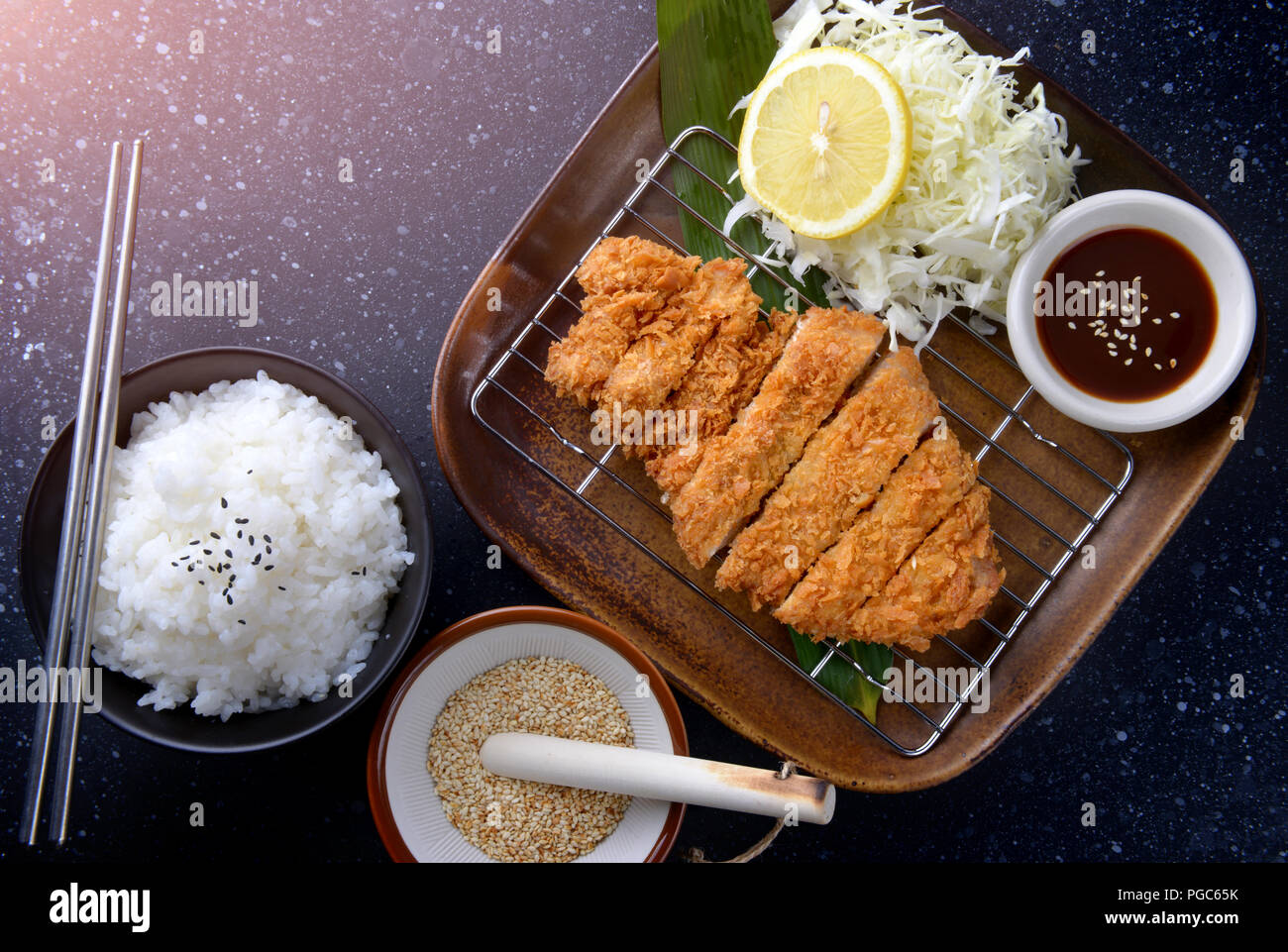 Deep fried pork in Japanese style name tonkatsu set Stock Photo Alamy