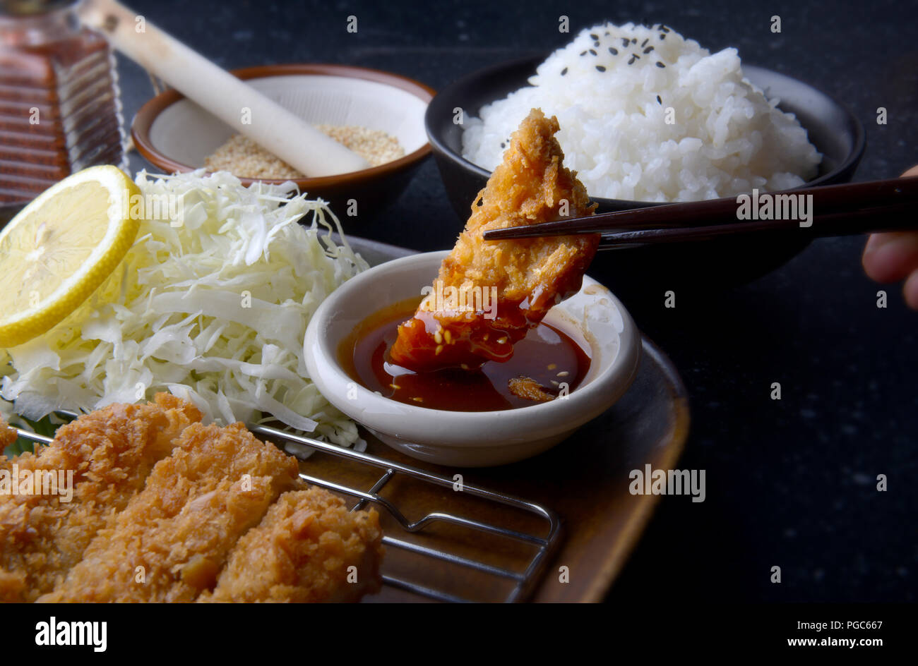 Deep fried pork in Japanese style name tonkatsu set Stock Photo Alamy