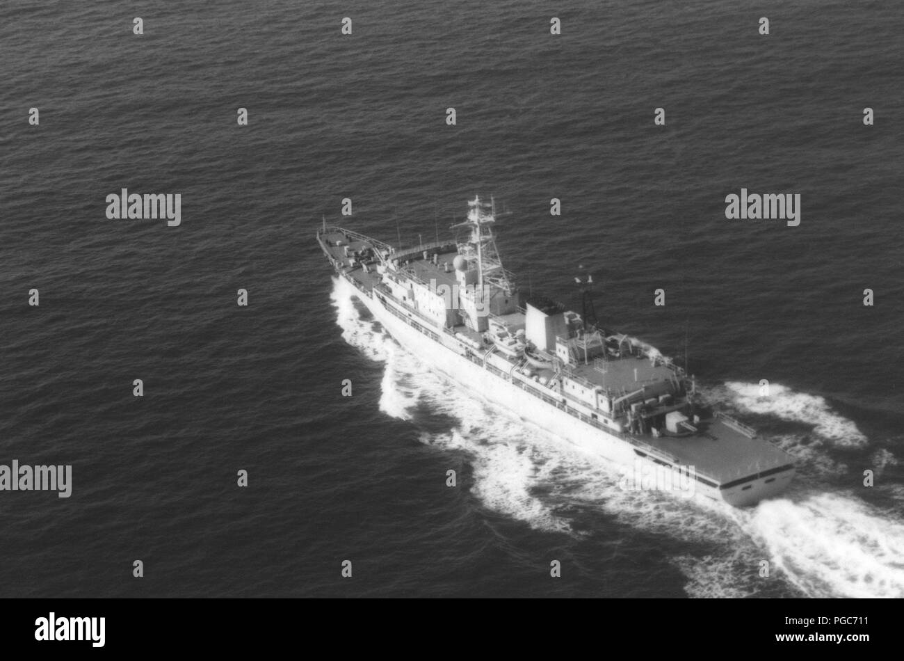 Aerial port quarter view of a Peoples Republic of China naval cadet training ship ZHENG HE (81) underway. Stock Photo