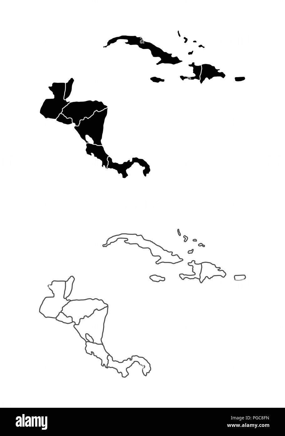 Central America and the Caribbean maps Stock Vector