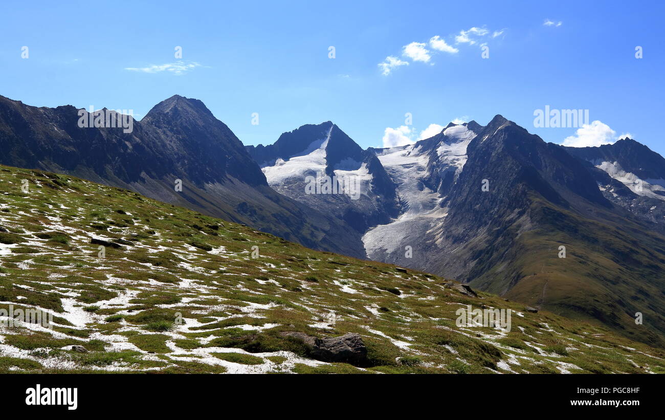 Picturesque view of high mountains and glaciers near Obergurgl, Oetztal in Tyrol, Austria. Stock Photo
