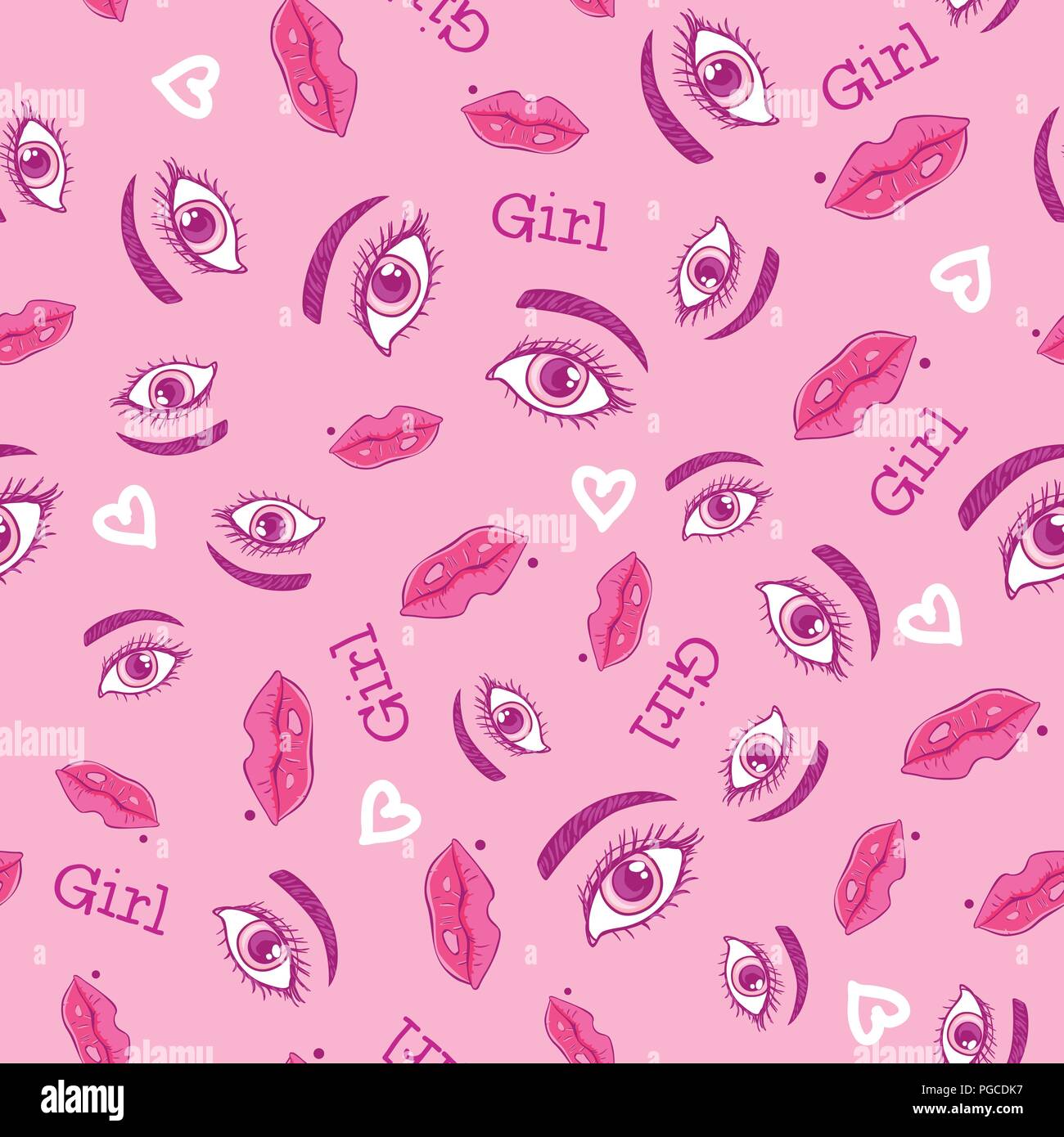 Girly eyes and lips seamless pattern. Vector illustration isolated on ...