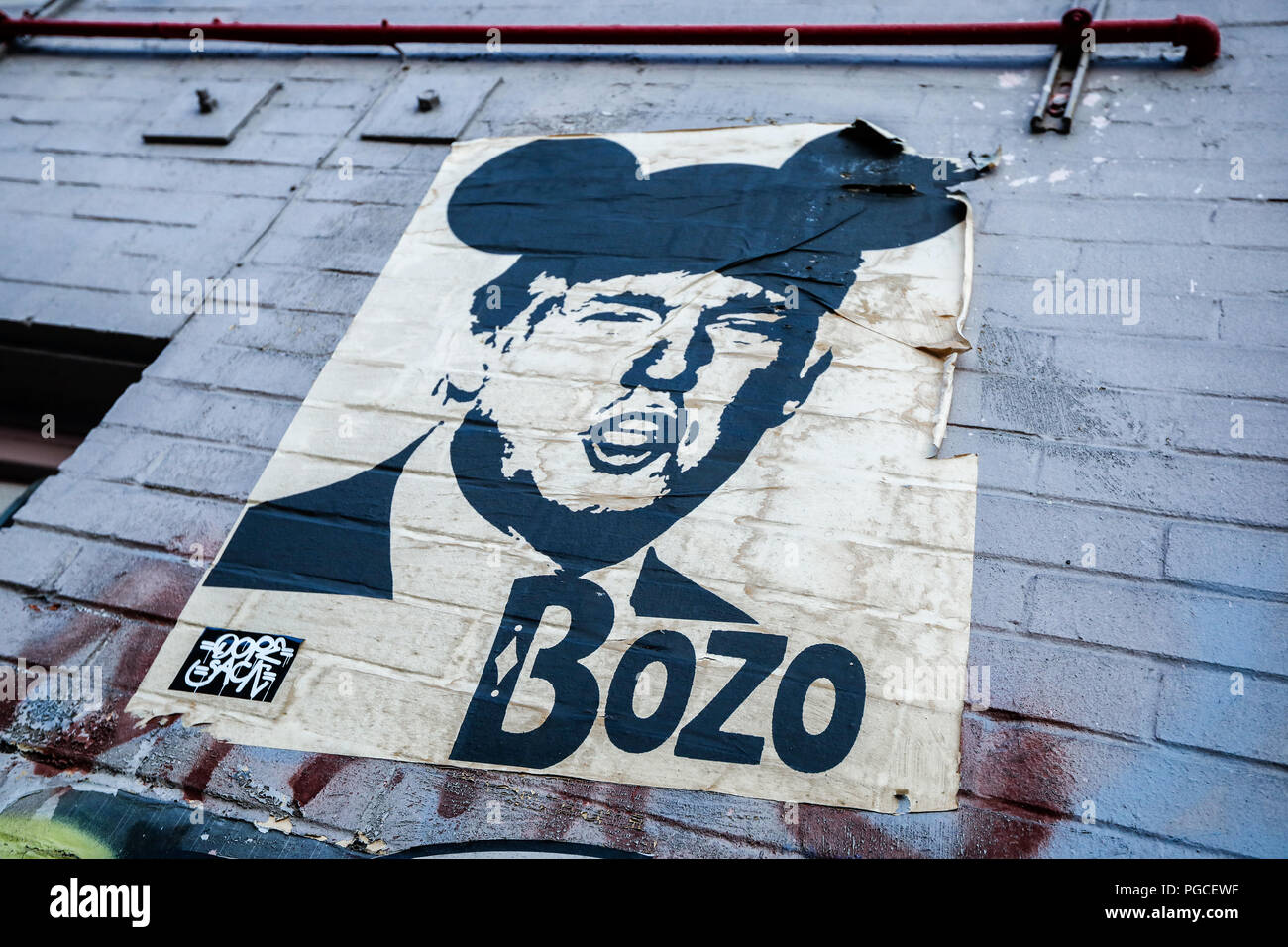 Los Angeles, United States of America - July 15, 2017: A poster of US President Donald Trump with Mickey Mouse ears. Stock Photo