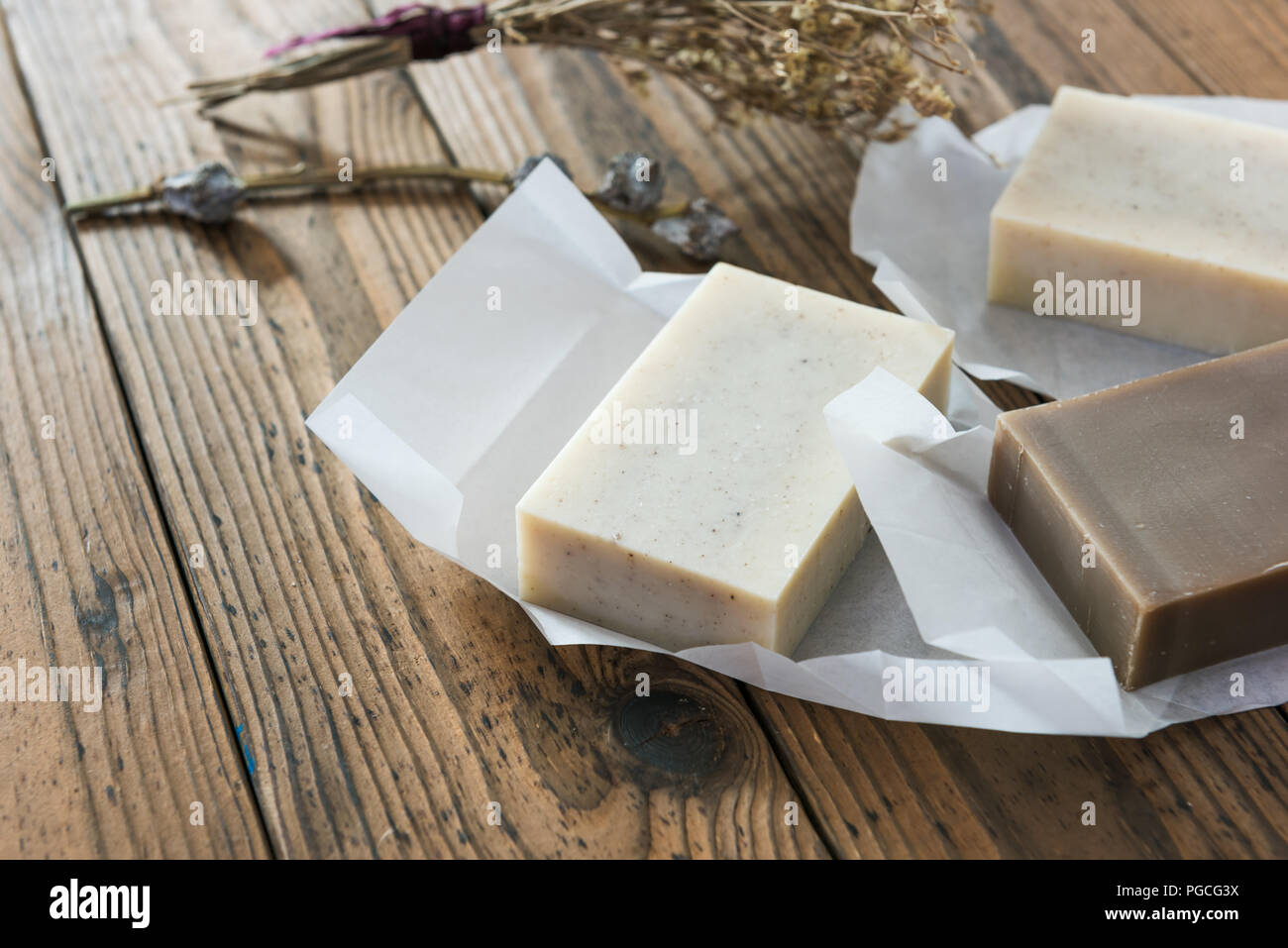 Making soap from pour and melt soap base concept. Soap making