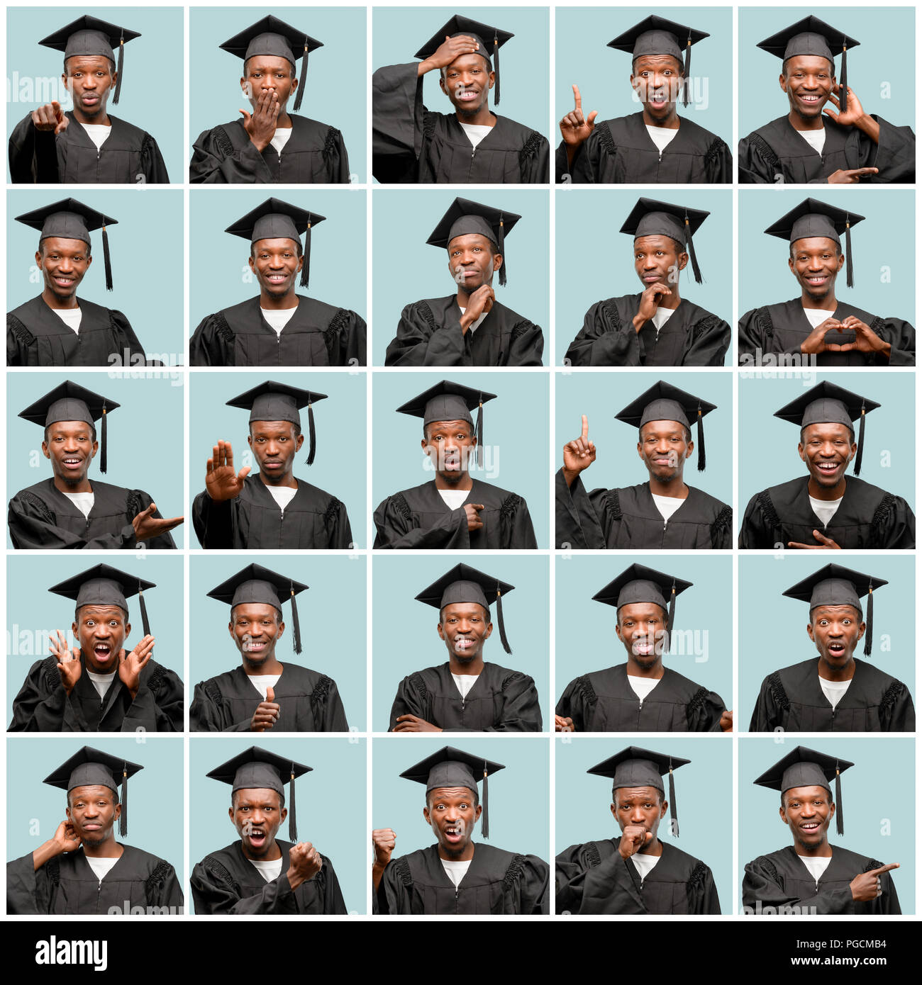 Young african american man wearing graduation cap very happy doing