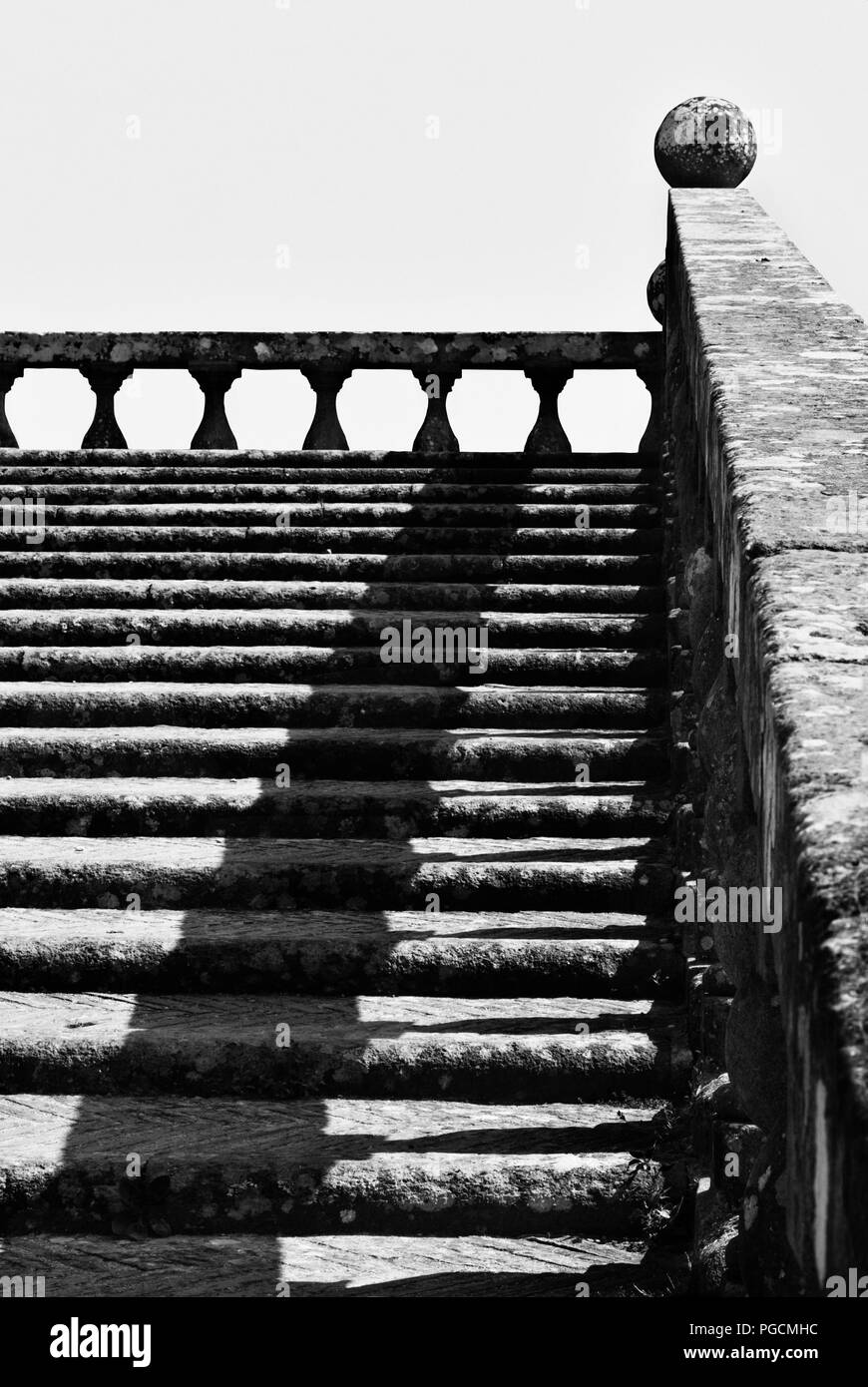 Monumental staircase in Italy -Caprarola-, black and white phootgraphy , high contrast ,low angle view ,light and shadow Stock Photo
