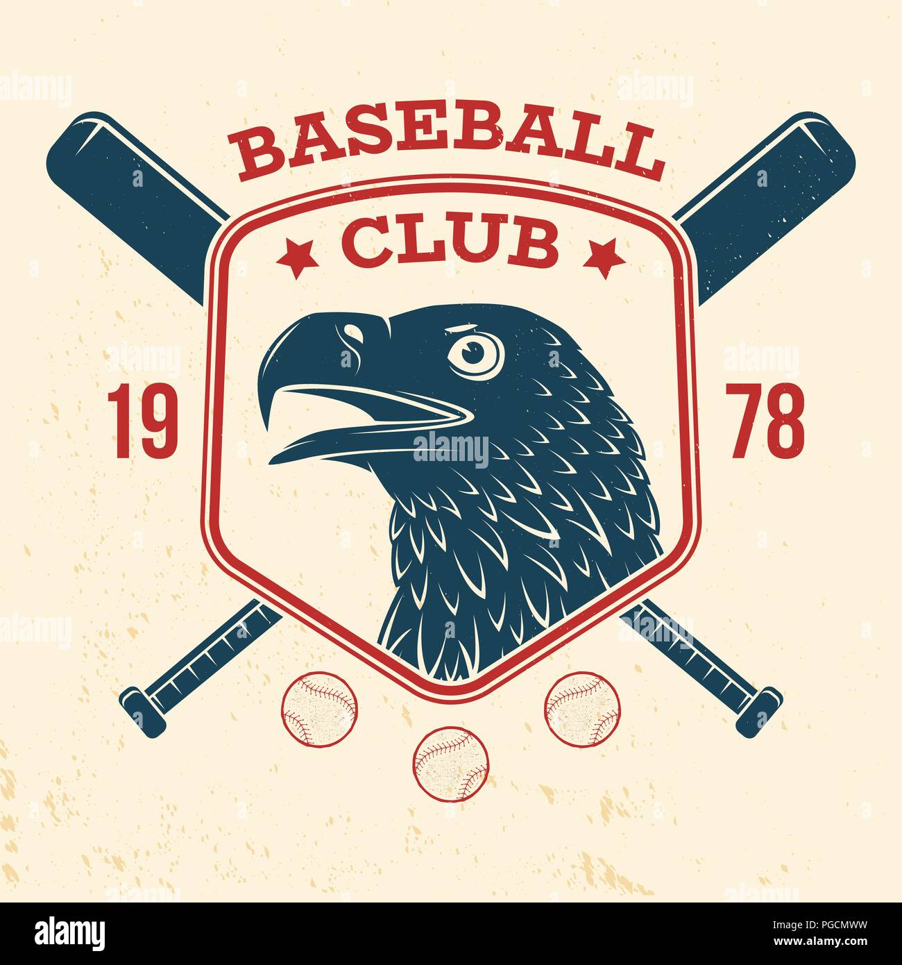 Baseball club badge. Vector illustration. Concept for shirt or logo, print, stamp or tee. Vintage typography design with baseball bats, eagle and ball for baseball silhouette. Stock Vector