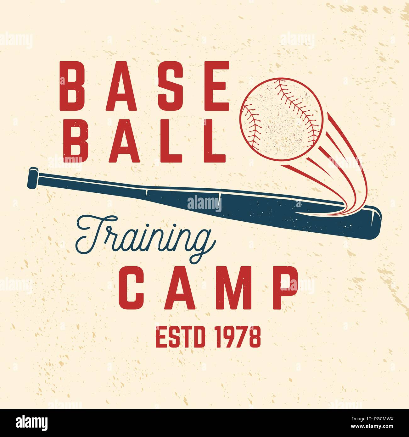 Baseball training camp. Vector illustration. Concept for shirt or logo, print, stamp or tee. Vintage typography design with baseball bat and ball for baseball silhouette. Stock Vector