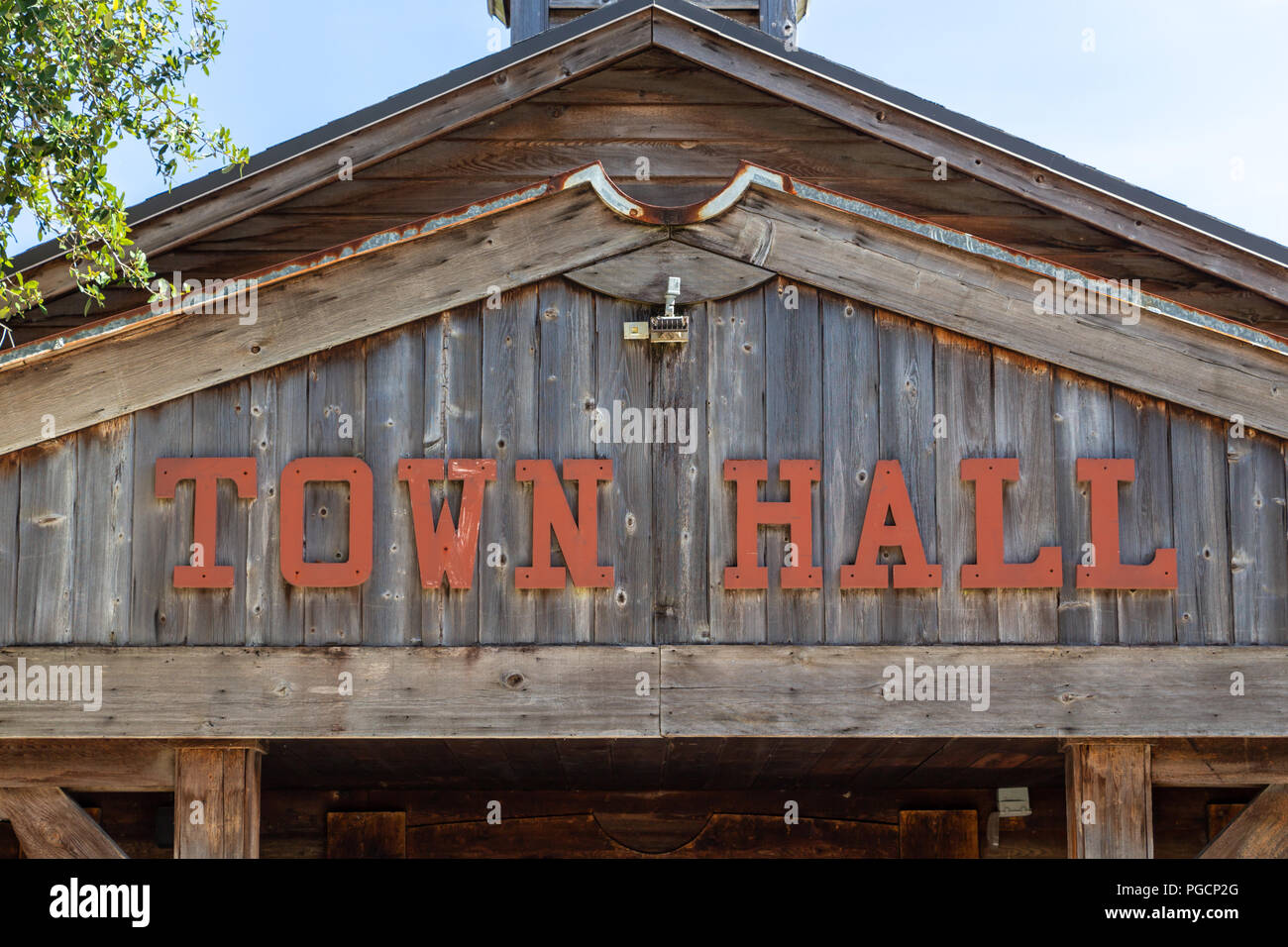 Town hall sign closeup, old west style wooden building - Davie, Florida,  USA Stock Photo - Alamy