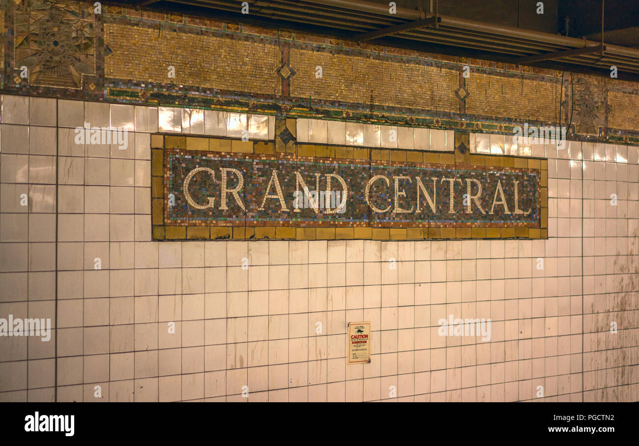 The old Grand Central sign fashioned in tiles and mosaic on the underground wall Stock Photo