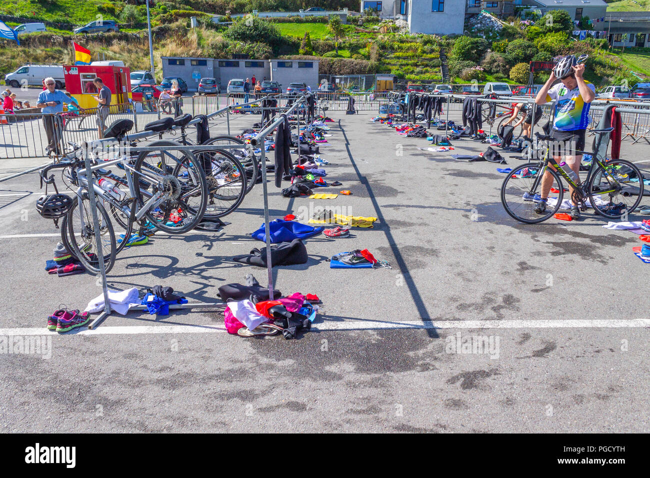 transition area for a triathlon, west cork, ireland. Stock Photo