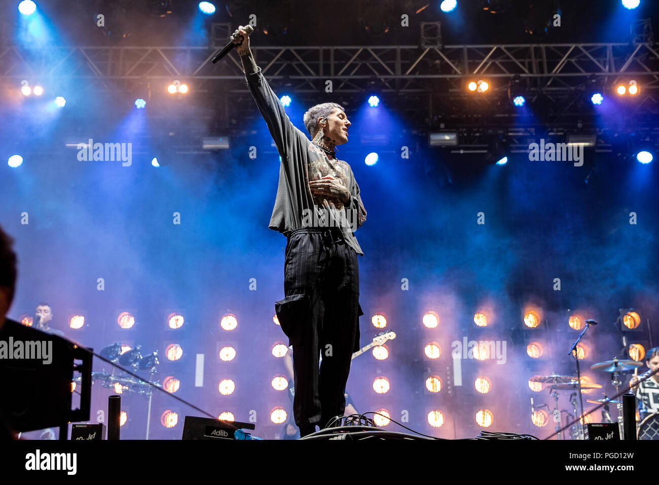 Oliver Sykes of Bring Me The Horizon performs live on stage at Leeds ...