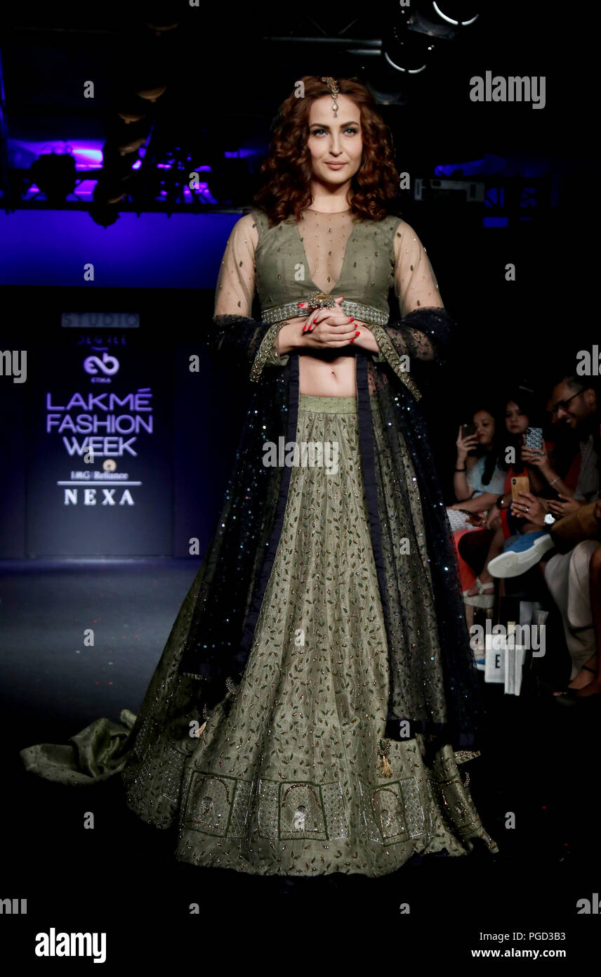 Mumbai, India. 25th Aug, 2018. Indian film actress Elli Avram seen showcasing a design by Etika.4th day of the Lakme Fashion Week Winter/Festive 2018 at hotel St. Regis in Mumbai. Credit: Azhar Khan/SOPA Images/ZUMA Wire/Alamy Live News Stock Photo