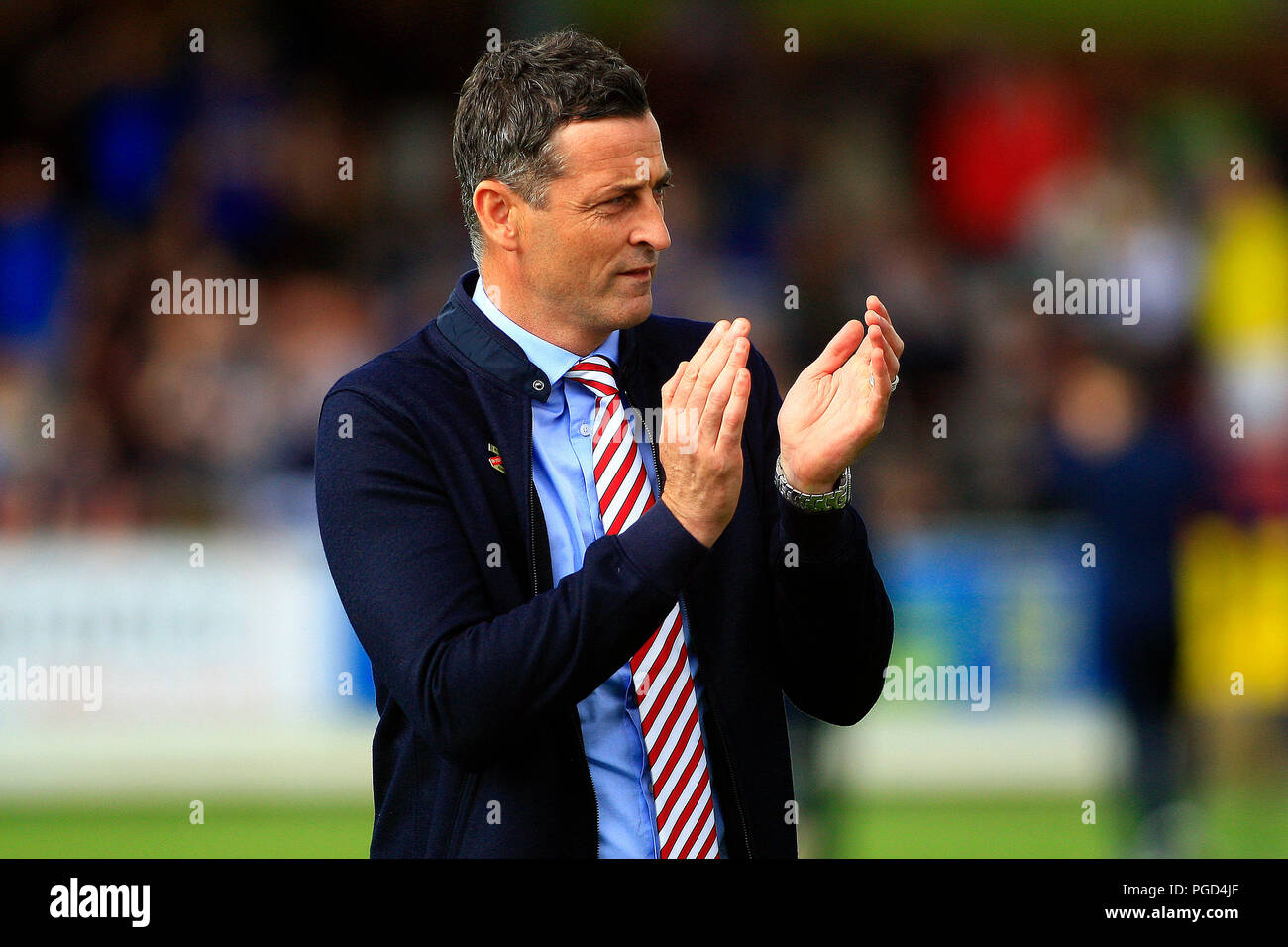 Surrey, UK. 25th Aug 2018. Sunderland Manager Jack Ross prior to kick off. EFL Skybet football league one match, AFC Wimbledon v Sunderland at the Cherry Red Records Stadium in Kingston upon Thames, Surrey on Saturday 25th August 2018. this image may only be used for Editorial purposes. Editorial use only, license required for commercial use. No use in betting, games or a single club/league/player publications. pic by Steffan Bowen/Andrew Orchard sports photography/Alamy Live news Stock Photo