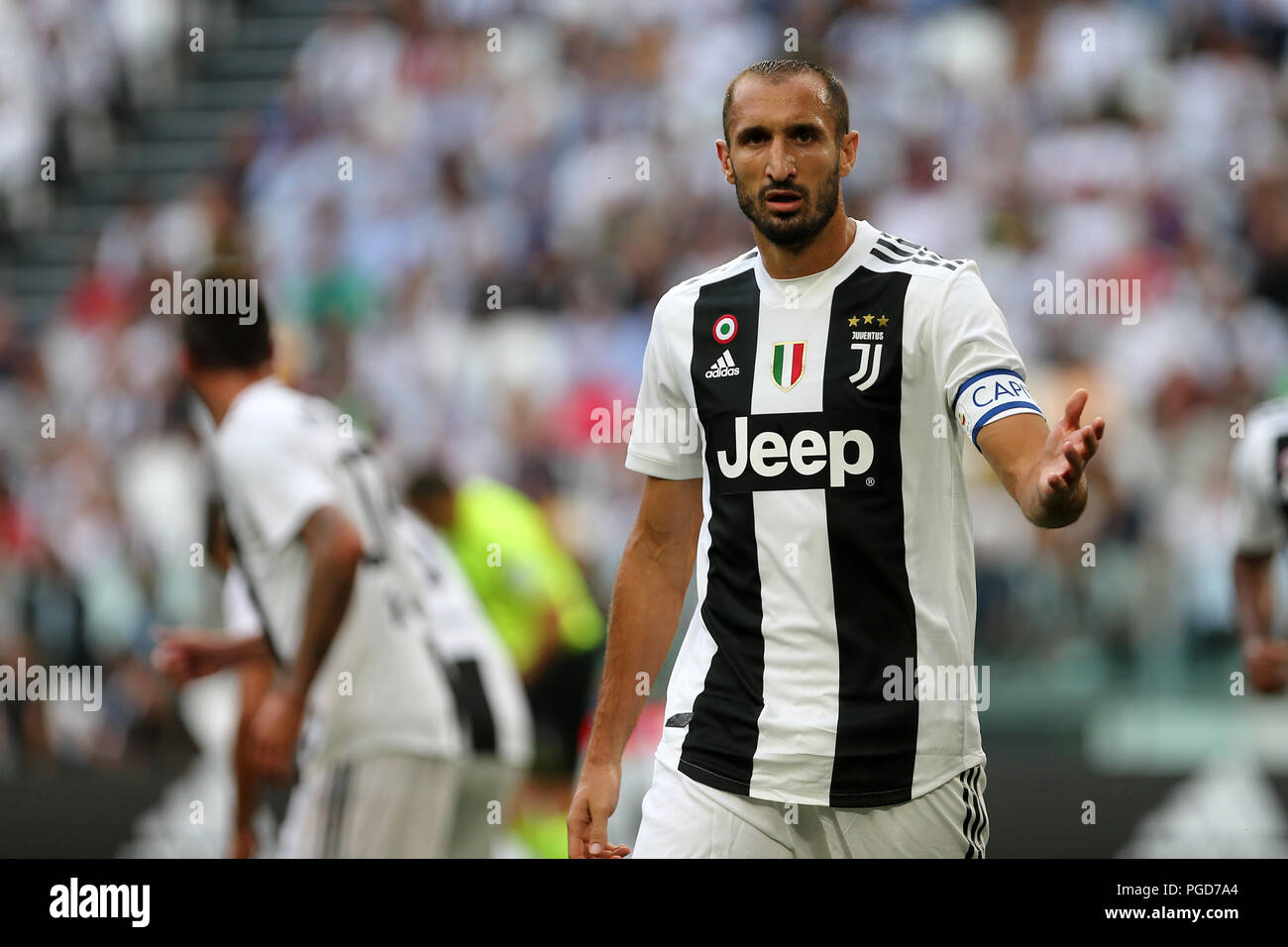 Torino, Italy. 25th August, 2018.  Giorgio Chiellini of Juventus FC  during the Serie A football match between Juventus Fc and SS Lazio.  Credit: Marco Canoniero / Alamy Live News Credit: Marco Canoniero/Alamy Live News Stock Photo