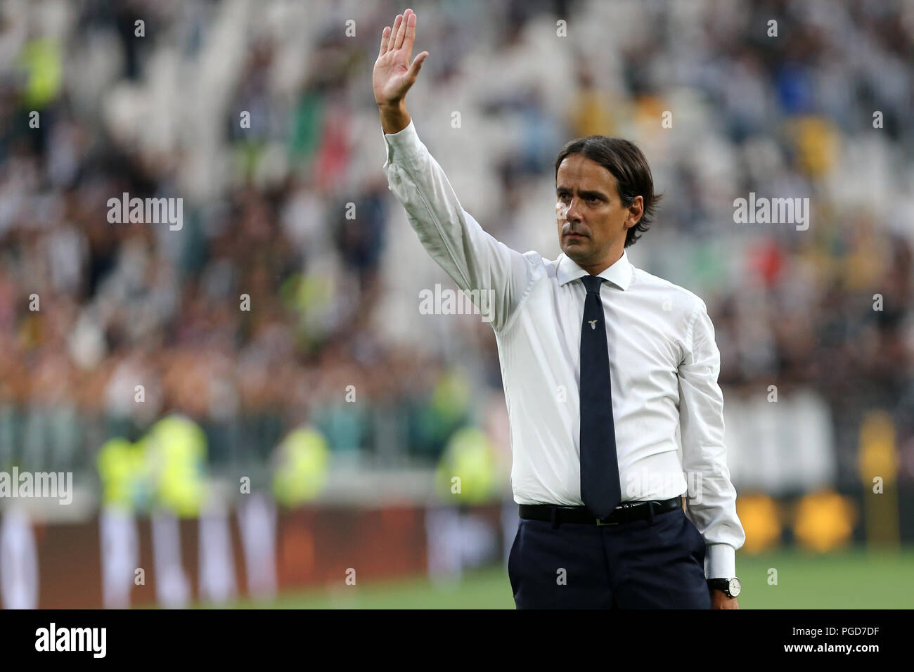 Torino, Italy. 25th August, 2018. Simone Inzaghi, head coach of SS Lazio, gestures during the Serie A football match between Juventus Fc and SS Lazio.  Credit: Marco Canoniero / Alamy Live News . Credit: Marco Canoniero/Alamy Live News Stock Photo