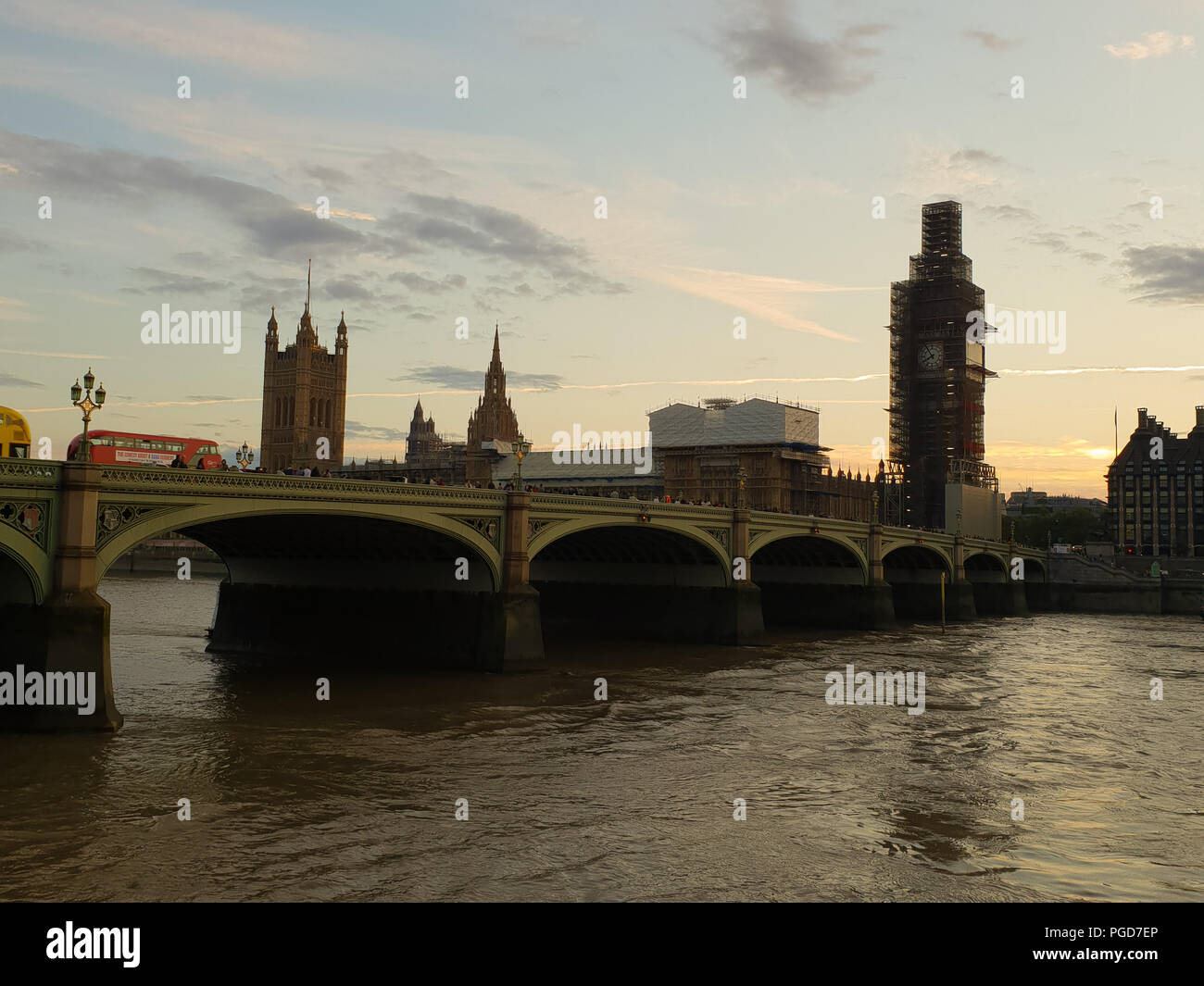 london uk 25 aug 2018 view of big ben and westminster bridge
