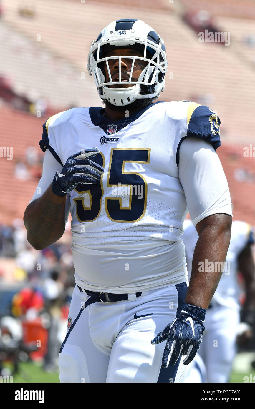 August 25, 2018 Los Angeles, CA.Los Angeles Rams defensive tackle Ethan  Westbrooks (95) during the NFL Houston Texans vs Los Angeles Rams at the  Los Angeles Memorial Coliseum in Los Angeles, Ca