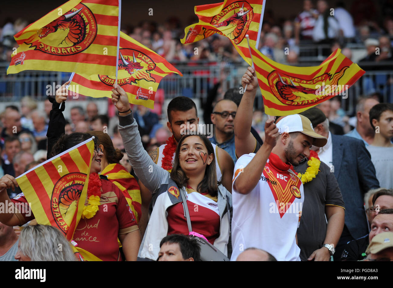 London, UK. 25th Aug, 2018. 25th August 2018 , Wembley, London, England;Ladbrokes Challenge Cup Final 2018, Catalans v Warrington ; faces in the crowd Credit: News Images /Alamy Live News Stock Photo