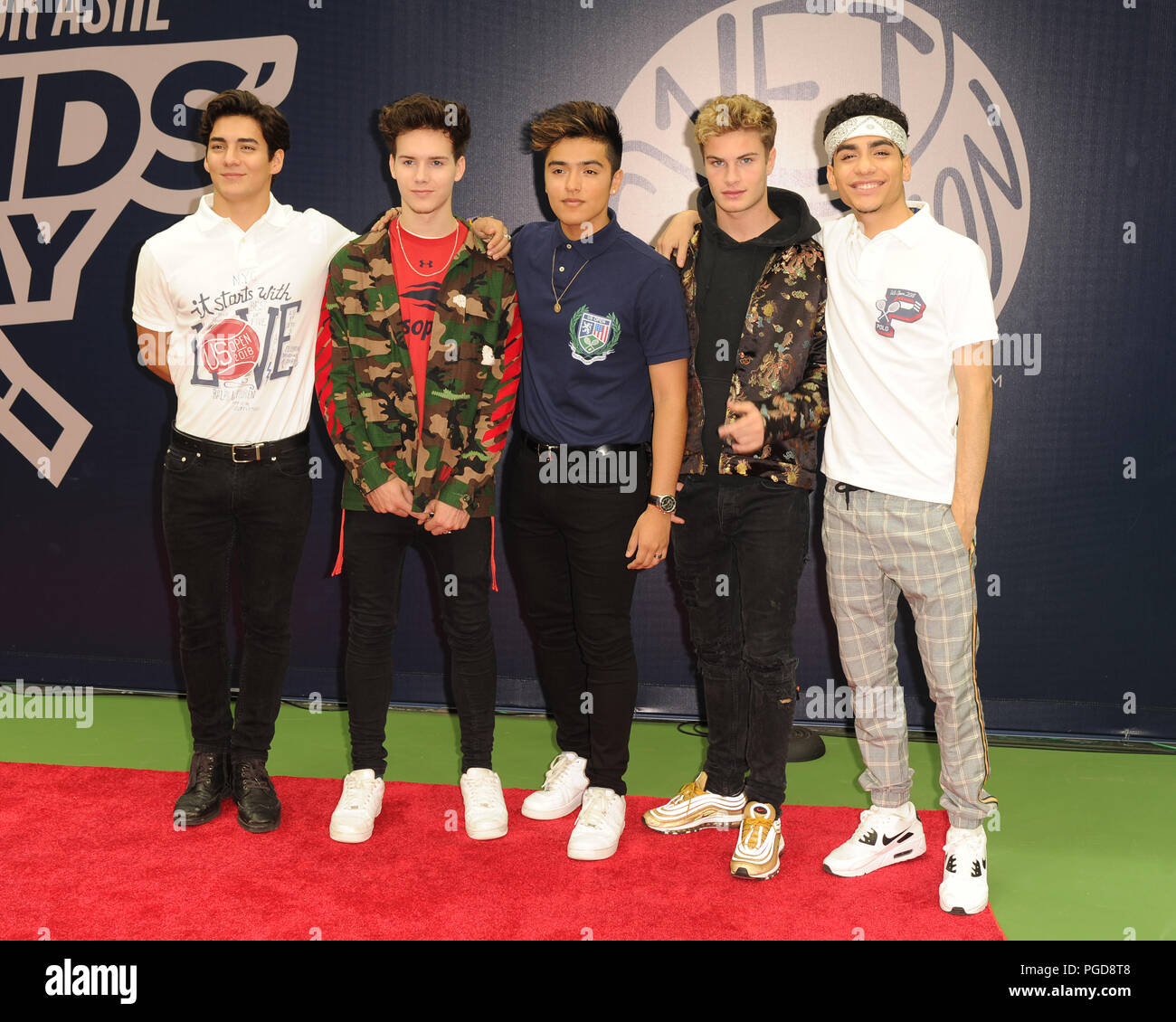Flushing NY, USA. 25th Aug, 2018. Brady Tutton, Chance Perez, Drew Ramos, Sergio Calderon and Michael Conor of In Real Life attend Arthur Ashe Kids Day on Arthur Ashe Stadium at the USTA Billie Jean King National Tennis Center on August 25, 2018 in Flushing Queens. Credit: Mpi04/Media Punch ***No Ny Newspapers***/Alamy Live News Stock Photo
